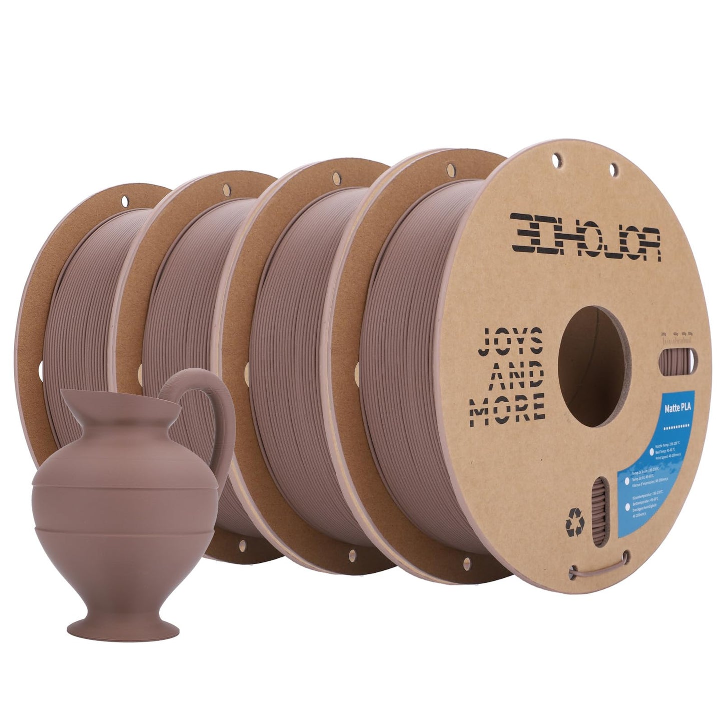 3DHoJor Matte PLA Filament 1.75mm, Upgrade 1kg*4 Bundle Cardboard Spool PLA Filament 1.75 PLA 3D Printing Filament, Print with M