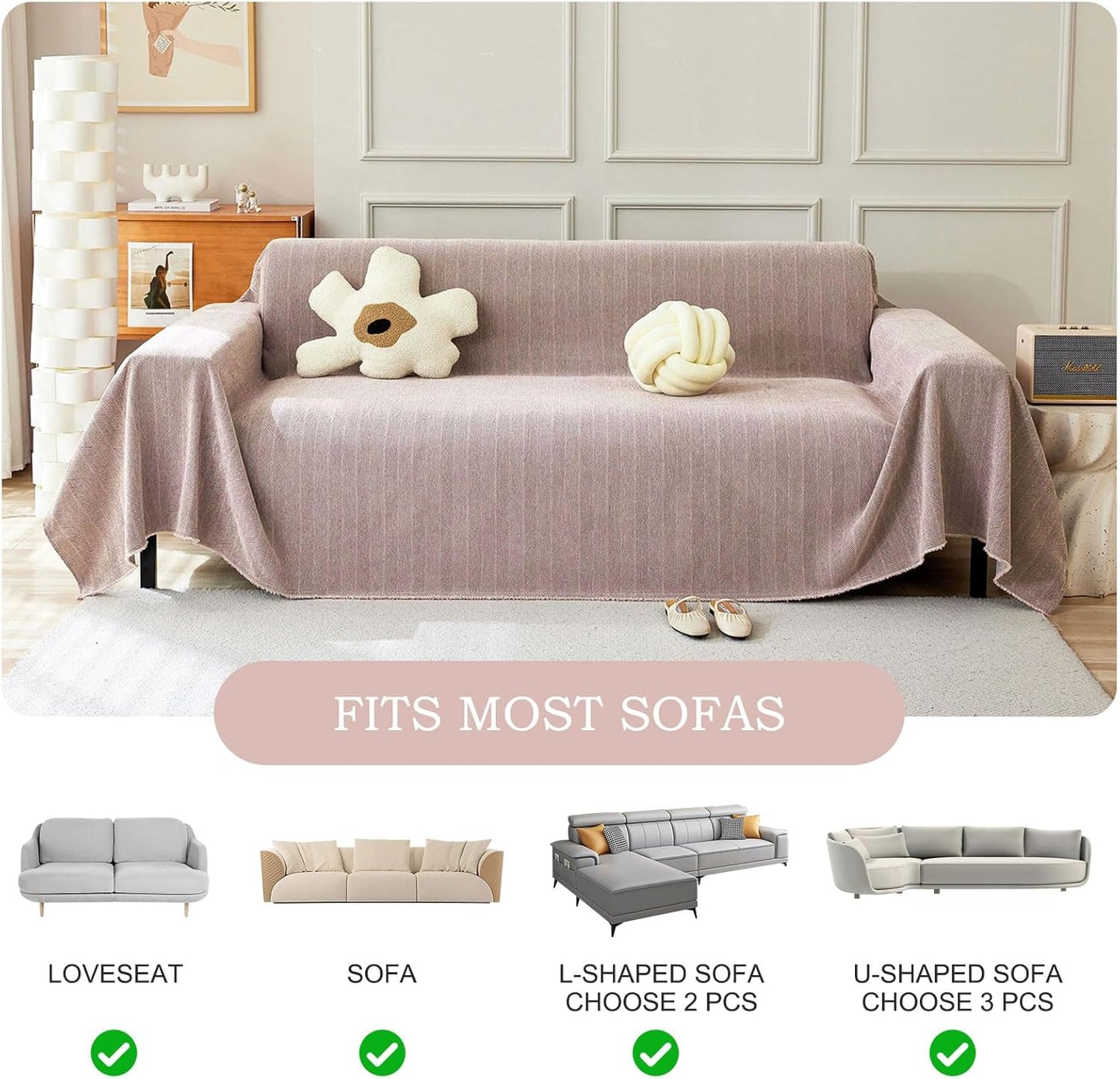 STACYPIK Stylish Cozy Pink Sofa Cover for Dogs Kids Geometric Couch Cover Herringbone Couch Slipcover for Sectional Couch Covers L Shape for 2 Cushion Couch Pet Furniture Throw Cover Washable-71X118IN