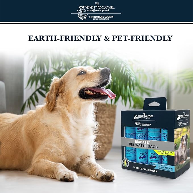The Humane Society by Greenbone Biobase Pet Poop Bags - 16 Rolls - 192 Refills - Made with Corn Starch