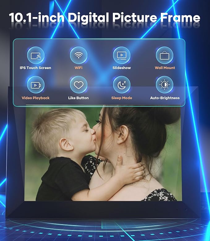 Cozyla 10.1'' WiFi Digital Picture Frame AI-Enhanced Free Unlimited Storage Auto-Rotate Share Photo&Video via Apps from Phone Smart Digital Photo Frame Electric Picture Frame Slideshow Display Black