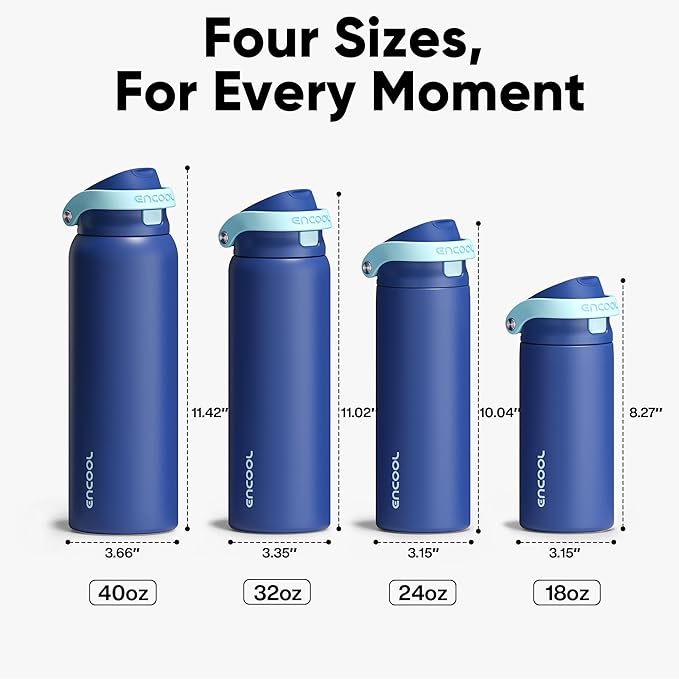 ENCOOL Leakproof Insulated Water Bottle with Straw Dual-Sip Water Bottle Bag-Safe Design for Work, Commute & Gym – Keeps Drinks Cold All Day, 32 oz, Blueberry