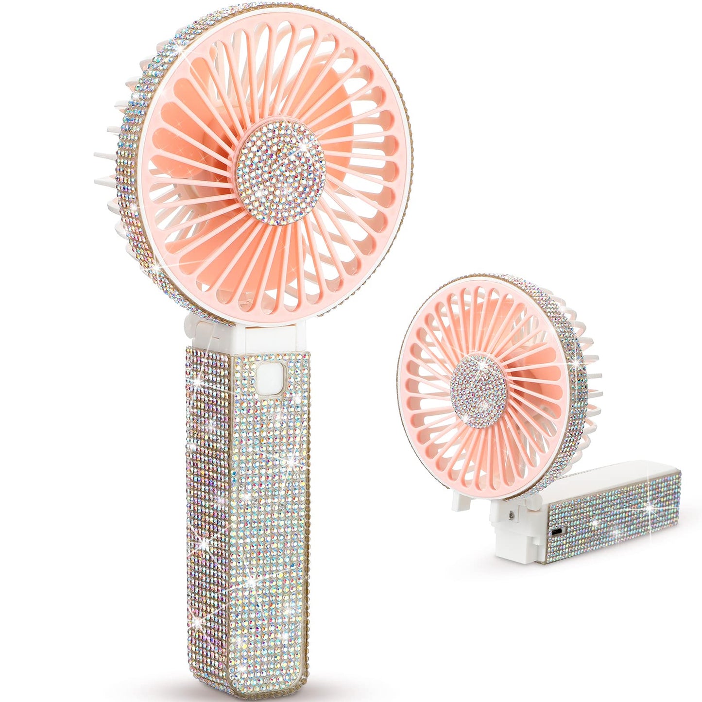 Mudder Rhinestone Handheld Fan Crystal Bling Mini Personal Fan Glitter Bedazzled Portable USB Rechargeable & Battery Operated fo