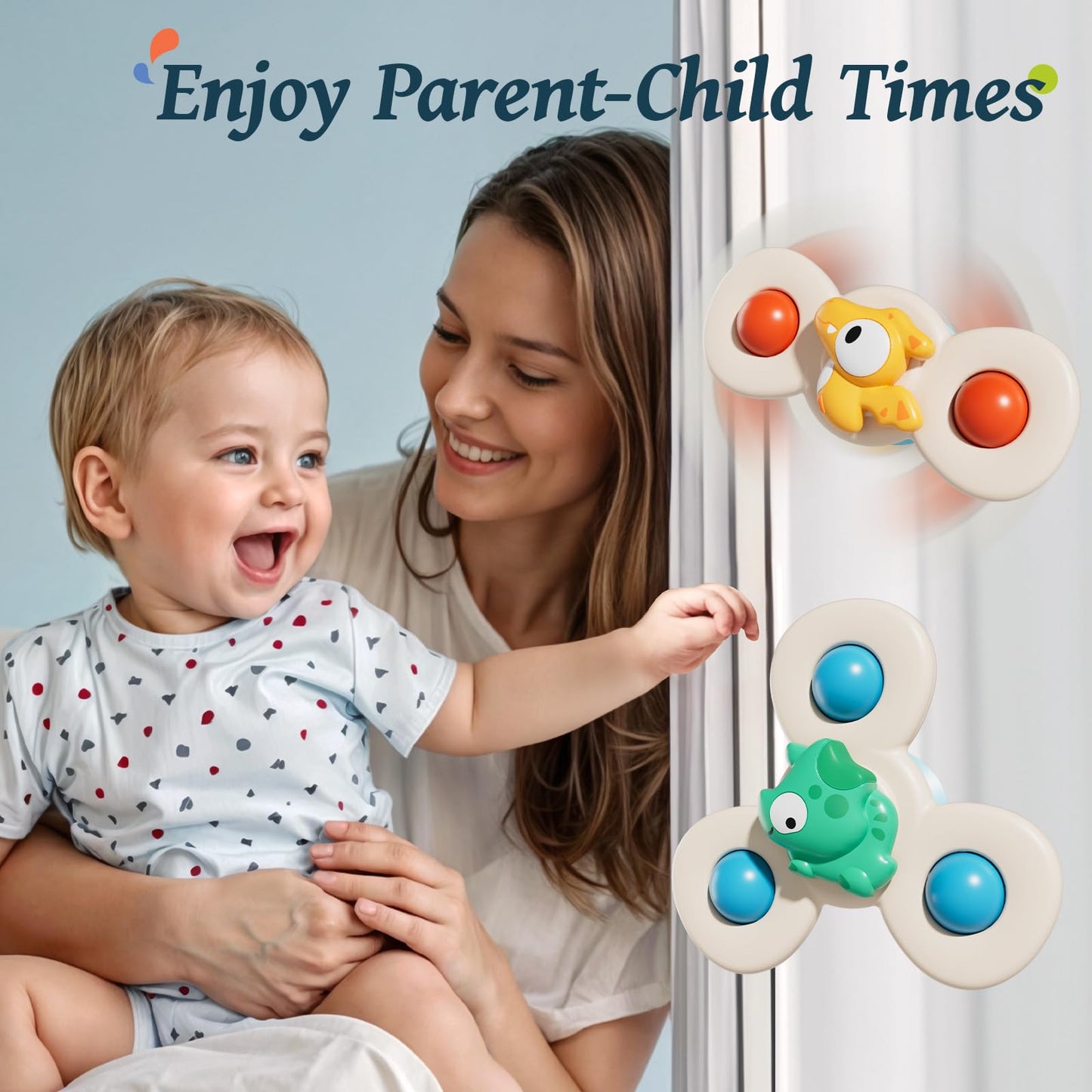 CalfQueen Baby Dinosaur Suction Cup Spinner Travel Toys for Kids Ages 1-3, Fidget Spinner Toys for 1 Year Old Boy Girl 12 Months, Sensory Bath Toy for Toddlers Infants Birthday Gifts