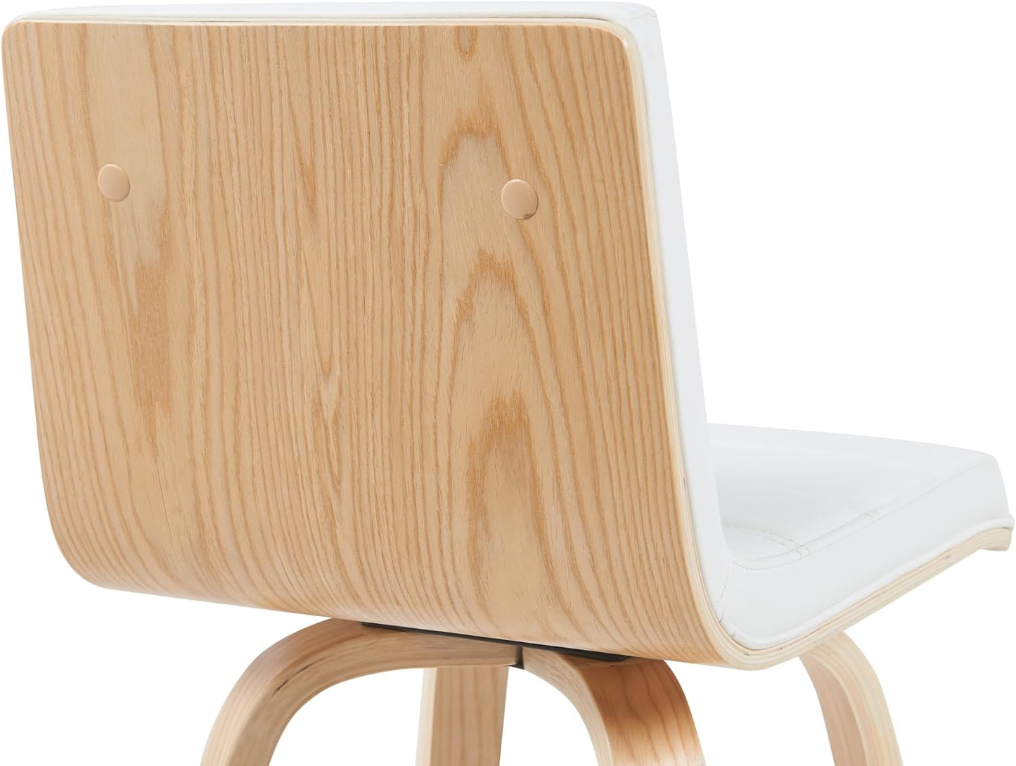 Vienna Modern Counter Height Swivel Bar Stool with White Faux Leather Seat and Patterned Oak Wood Frame Set of 4