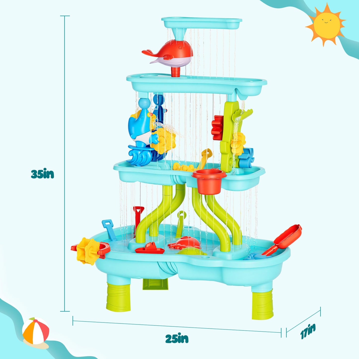 Eterfun 4 -Tier Kids Sand and Water Table for Toddlers - Outdoor Water Sand Play Table Toys for Boys Girls, Summer Splash Activity Sensory Table Party Birthday Gift for Kids 3-5 6-12