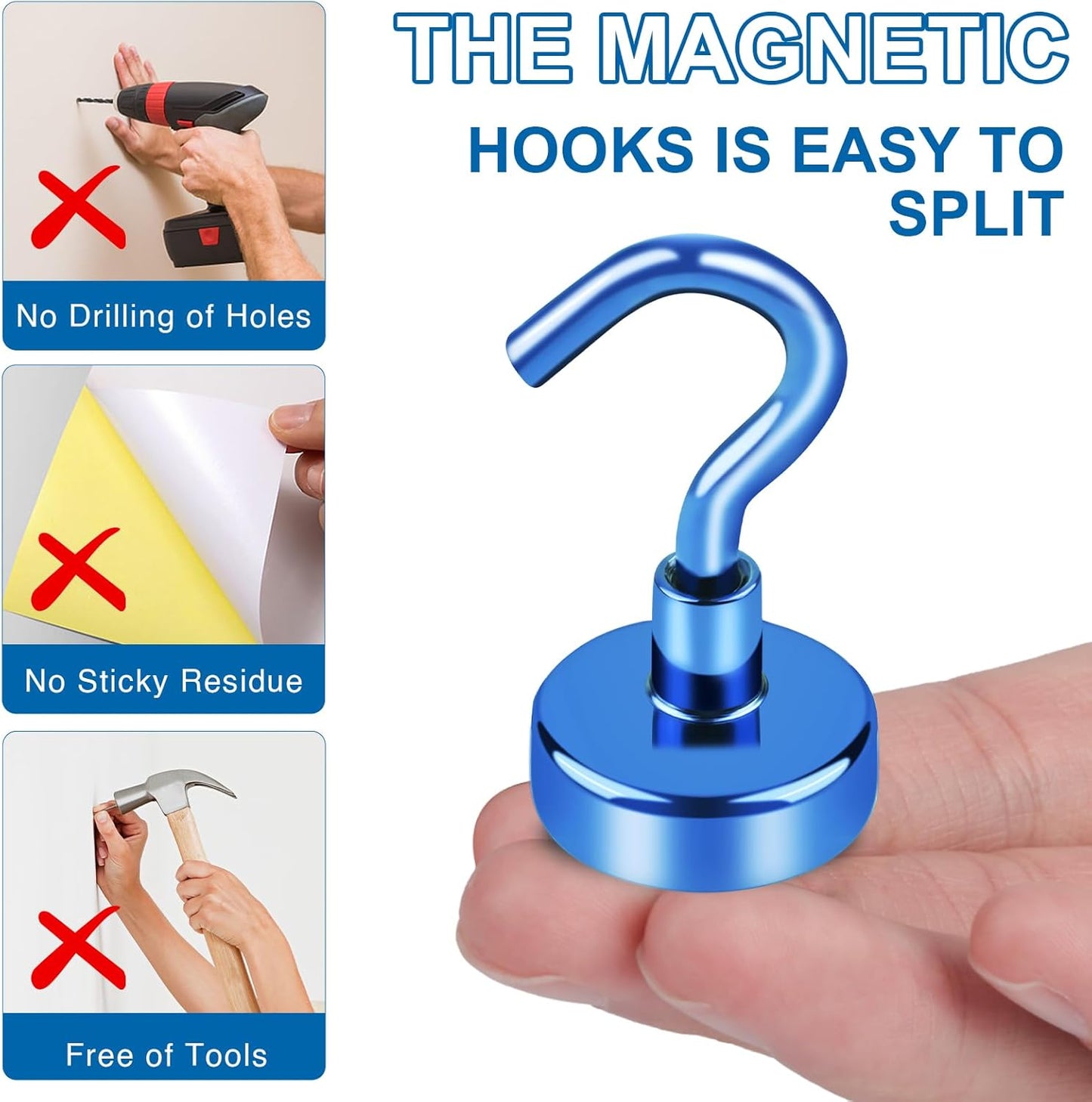 LOVIMAG Cruise Essentials, 50Lbs Blue Magnet Hooks for Cruise Cabin, Strong Magnetic Hooks for Hanging, Refrigerator, Celling,Grill, Kitchen, Classroom- 4 Pack