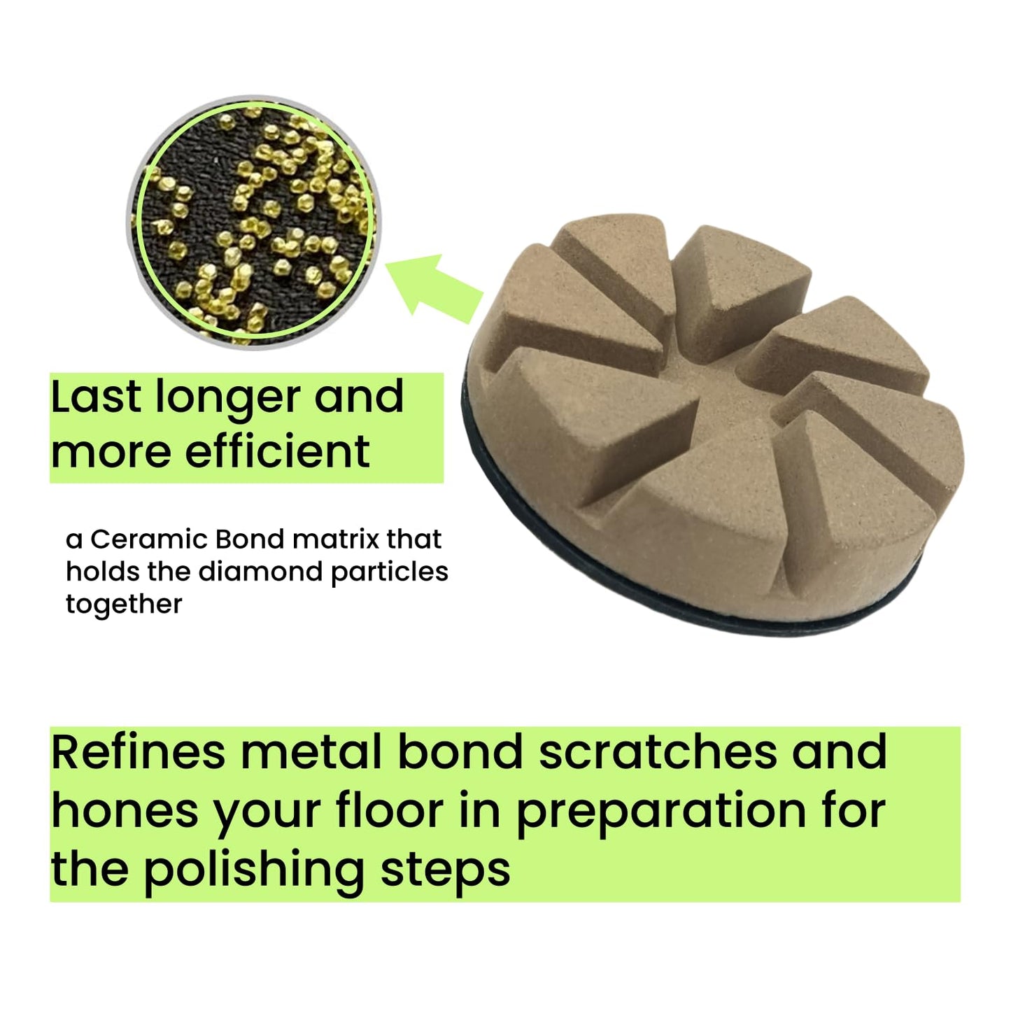 Hybrid Diamond Ceramic Polishing Pucks, Aggressive Concrete Terrazzo Floor Hook n Loop Grinding Pads, 3 Inch Long Using Life Transitional Discs,400# 3PCS
