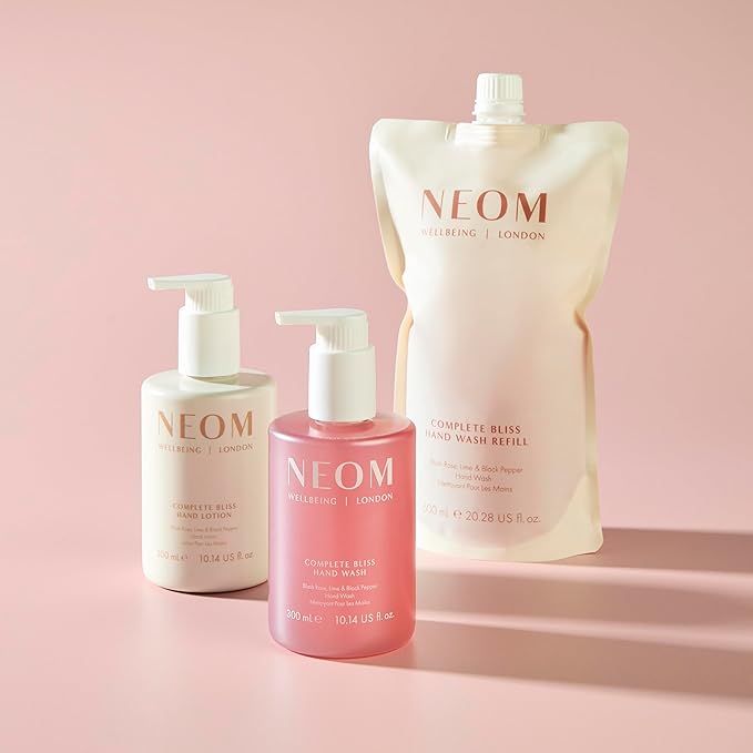 Neom Complete Bliss Hand Wash Refill, 600ml I Infused with soothing pomegranate, chamomile extracts and skin-softening aloe vera I 100% natural fragrances and 100% recyclable pouch