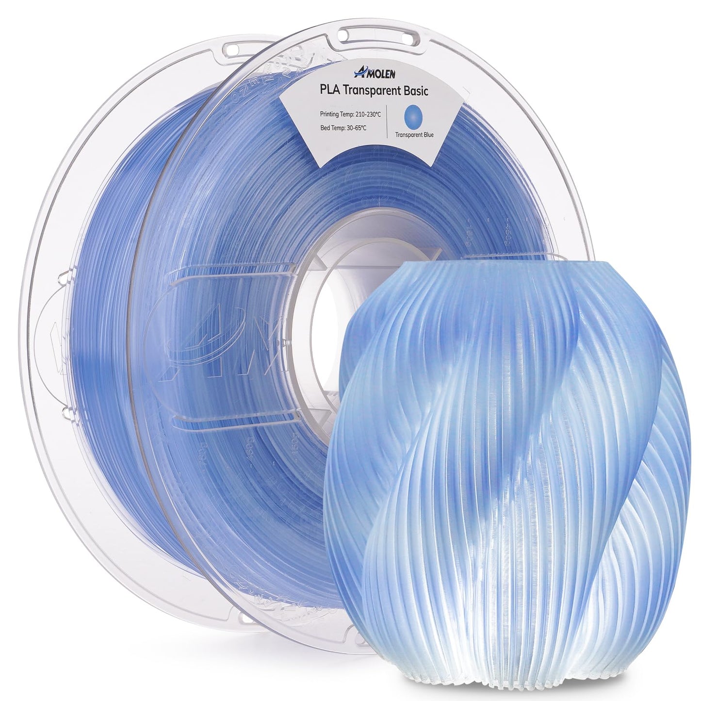 AMOLEN 3D Printer Filament Crystal PLA Translucent 1.75mm, Crystal Blue Clear Printing, Low Warping & No-Bubbles, Dimensional Ac