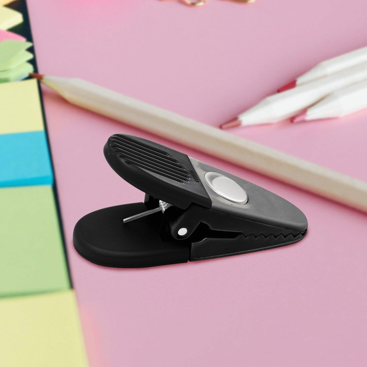 50 Magnetic Memo Holders Set - Customizable Text, Logo - Large Clip, Plastic - Black