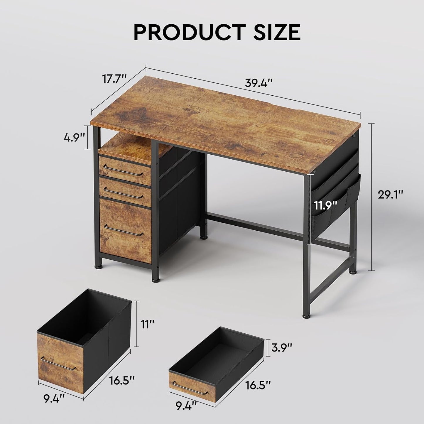 Maihail Maihail Small Desk with Drawers, 40 inch Computer Desk with Shelves, Writing Desk with Storage, Small Office Desk with Metal Frame, Rustic Brown2