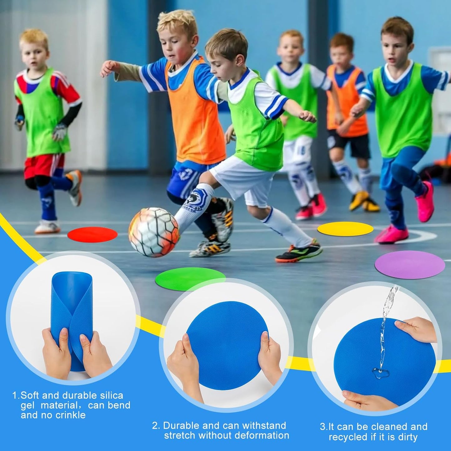 9 inch Spot Markers Flat Field Cones, Non Slip Rubber Agility Markers Flat Field Cones for Soccer Basketball Sports Speed Agility Training (6 pcs)