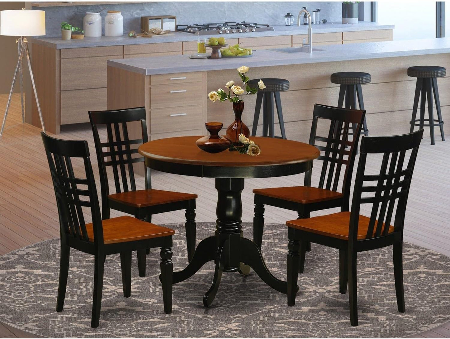 East West Furniture ANLG5-BCH-W 5 Piece Modern Dining Table Set Includes a Round Kitchen Table with Pedestal and 4 Kitchen Dining Chairs, 36x36 Inch, Black & Cherry