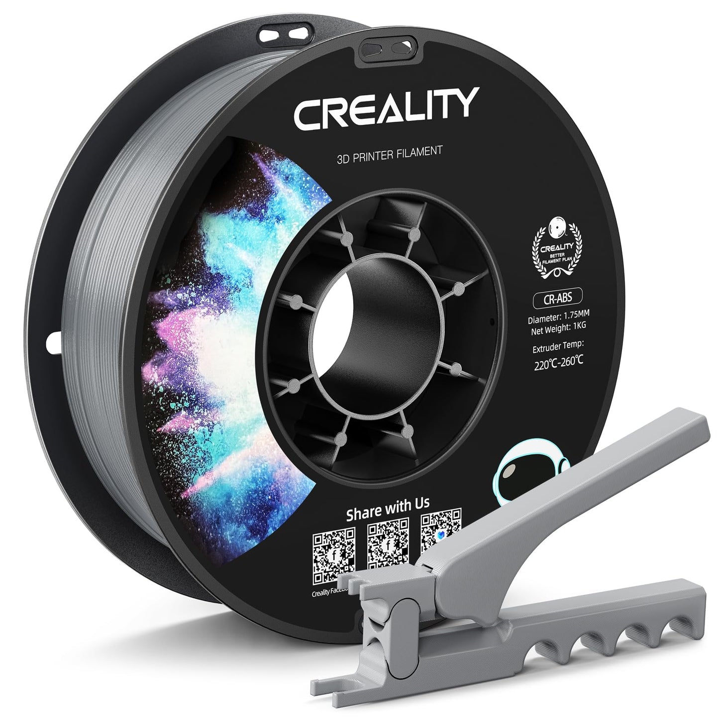 Creality ABS Filament 1.75mm Grey 3D Printer Filaments, 1kg(2.2lbs) Neatly-Wound Spool, Strong, Durable, Good Heat Resistant, Le