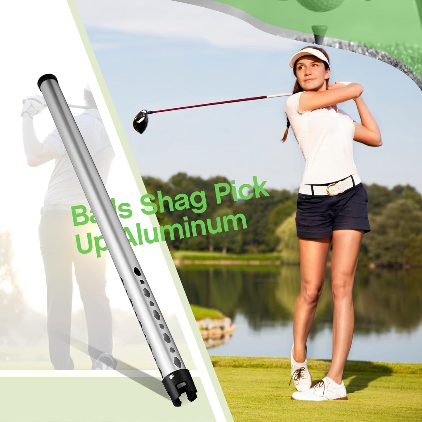 Deekin 2 Pieces Golf Ball Retriever Aluminum Alloy Picker Upper Tube 38.58 Inch Golf Ball Collector Silver Shagger Grabber Sport Tool Device for Men Women, Can Hold 23 Balls