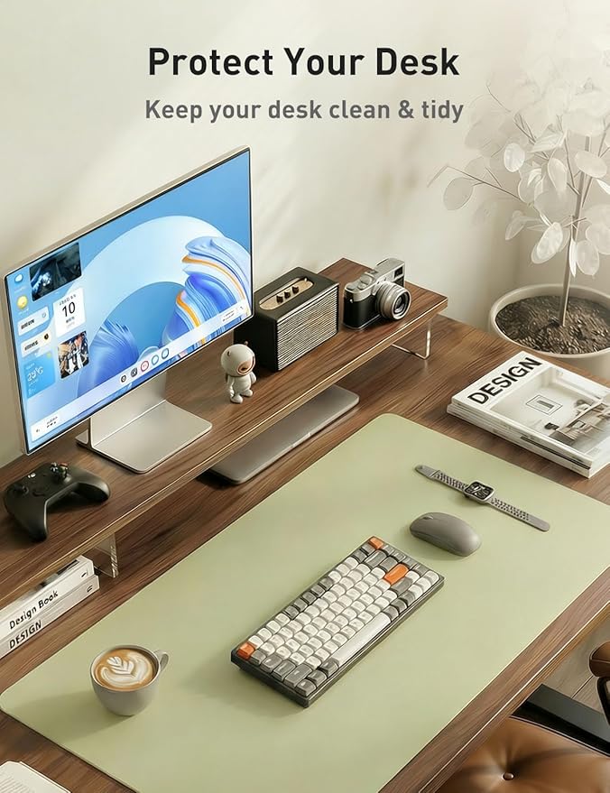 Aothia Faux Leather Desk Mat - Non-Slip PU Leather Desk Blotter, Waterproof Writing Surface, Large Desk Pad for Office & Home (Grass Green, 55" x 17")