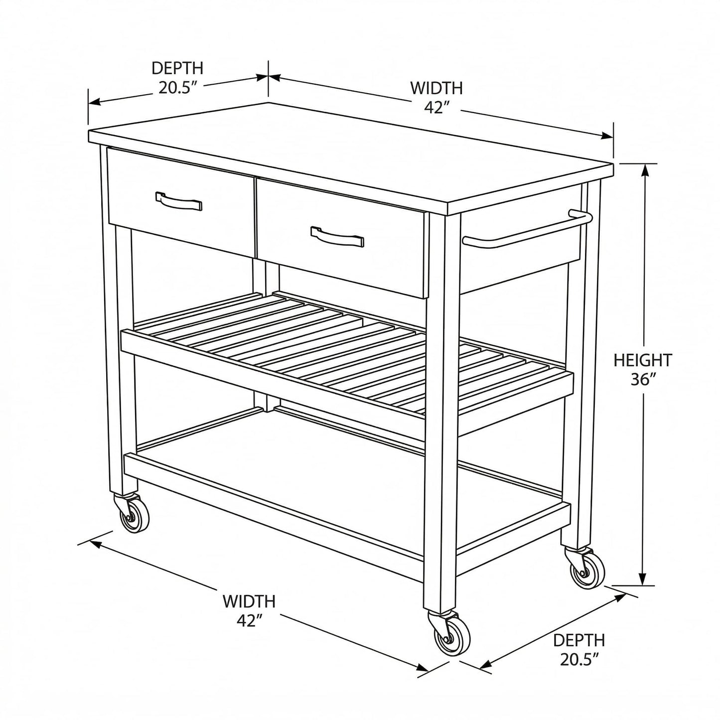 Casaphoria Amanda Collection Solid Wood Kitchen Island, 42" Butcher Block Cart with Rubberwood Top & Locable Wheels, Prep Table for Small Spaces (Weathered Gray)
