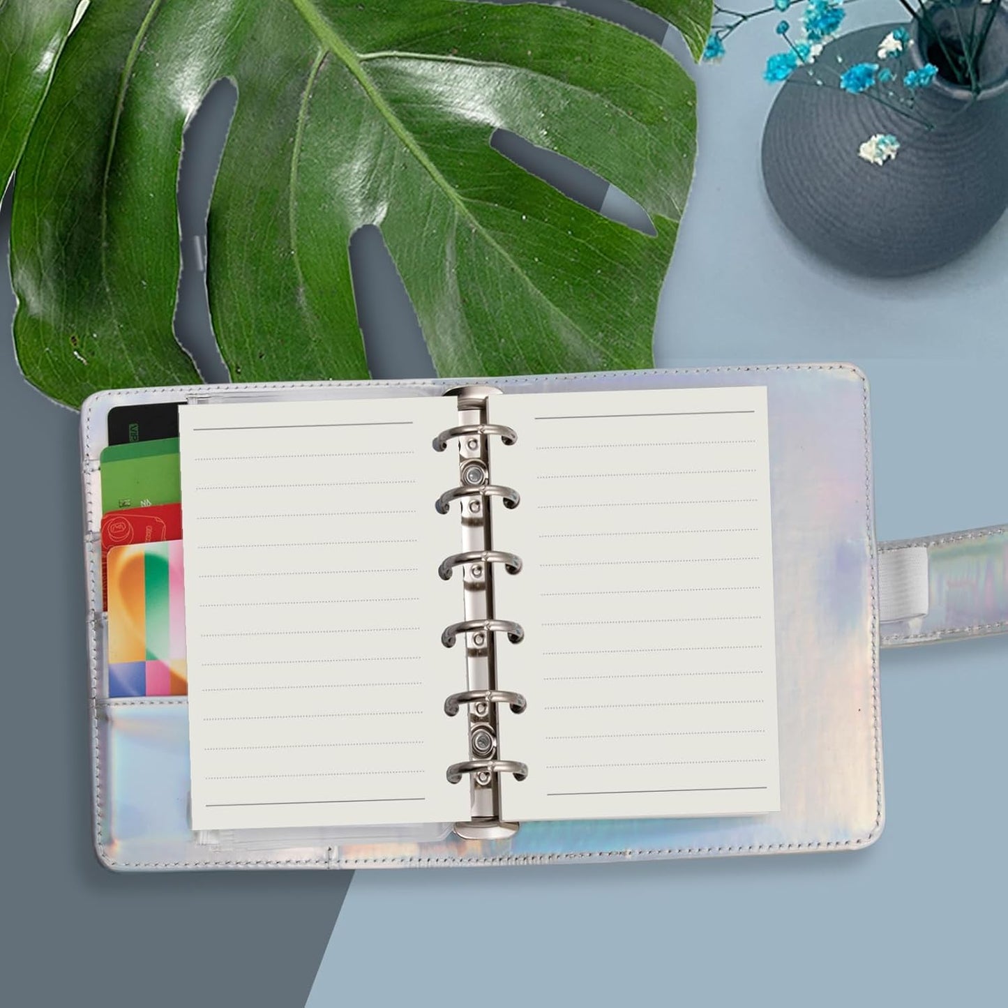 Harphia A7 6 Holes Binder Refill Value Set, 90sheets rulled line loose leaf paper with stickers and dividers, planner inserts with binder pockets for A7 binder 6 holes refillable notebook,005dA7line