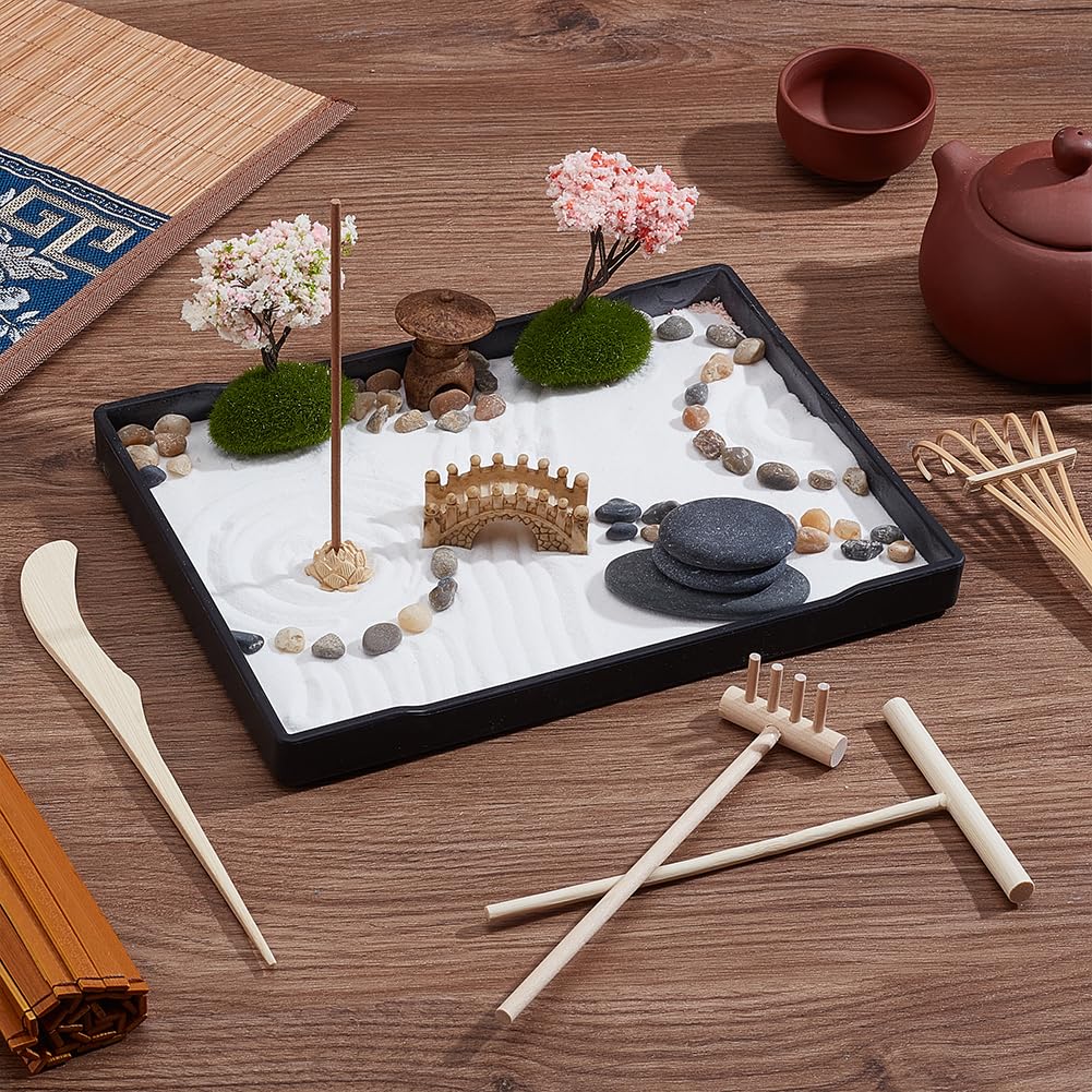 WEBEEDY Zen Garden Sand Kit DIY Japanese Zen Garden for Desk,8.3"x6.2" Mini Meditation Zen Tray Kit for Office Home Desktop Micro Landscape Decoration Meditation Zen Gifts,21x15.7 cm