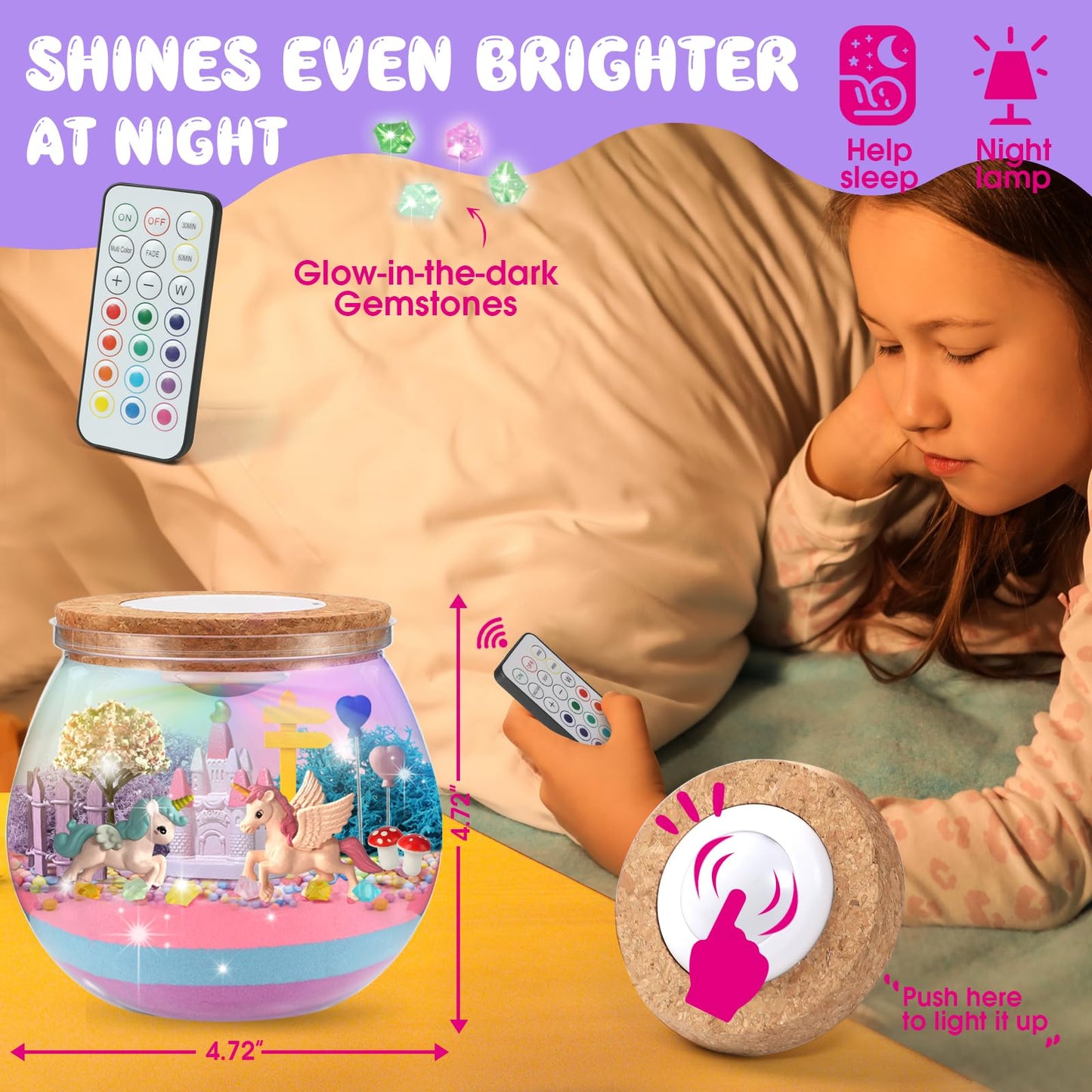 Unicorn Terrarium Crafts Kit for Kids: LED Night Light-Up DIY Toys with Remote – Fun Birthday Gifts for Girls Ages 5 6 7 8 9 10 Years Old – Creative Arts & Crafts Activity Set