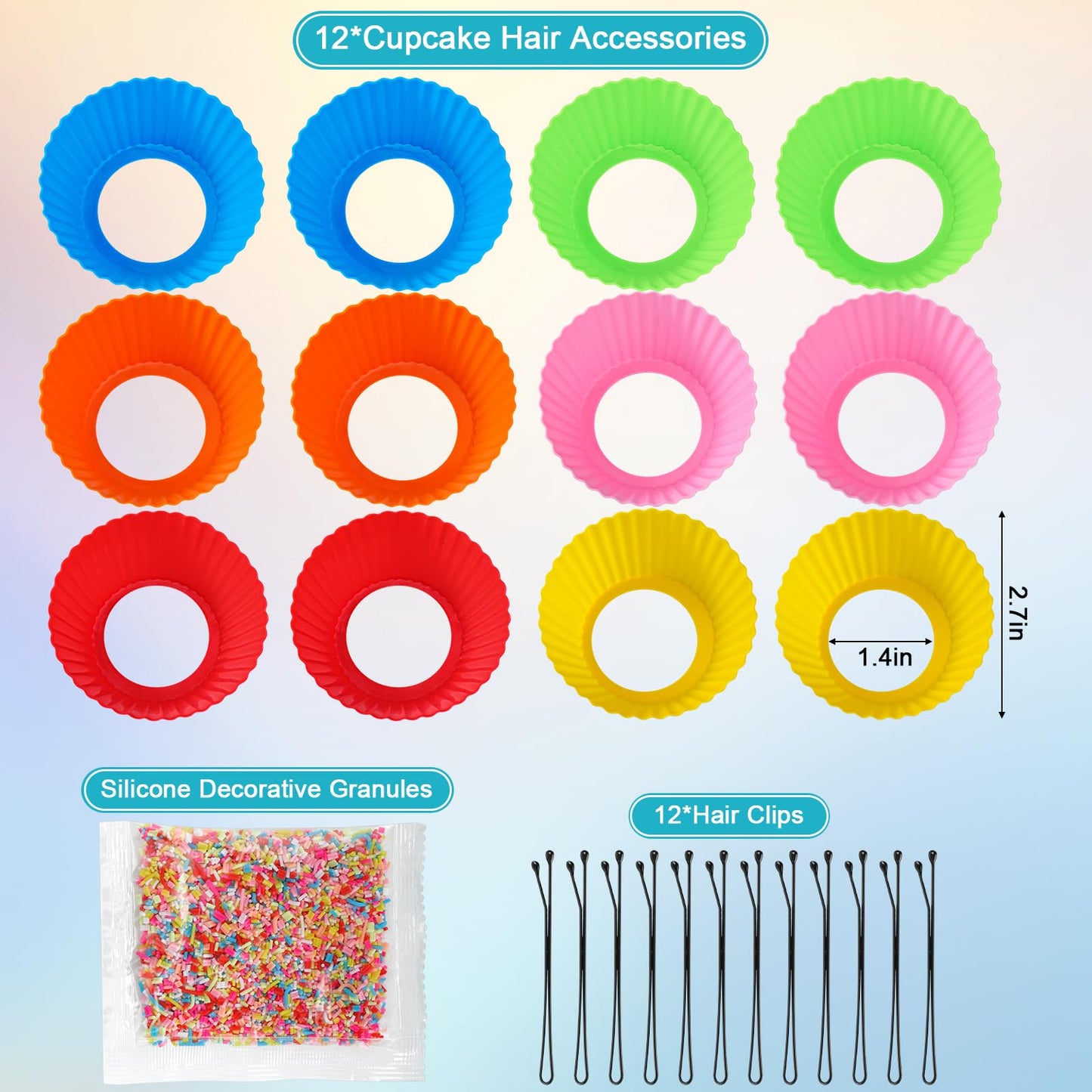 XANGNIER Hair Accessories Kits for Girls,Women,Kids,12 Pcs Cupcake Liners Hair Accessories Decorations for Crazy Day with 12 Clips and Silicone Decorative Granules