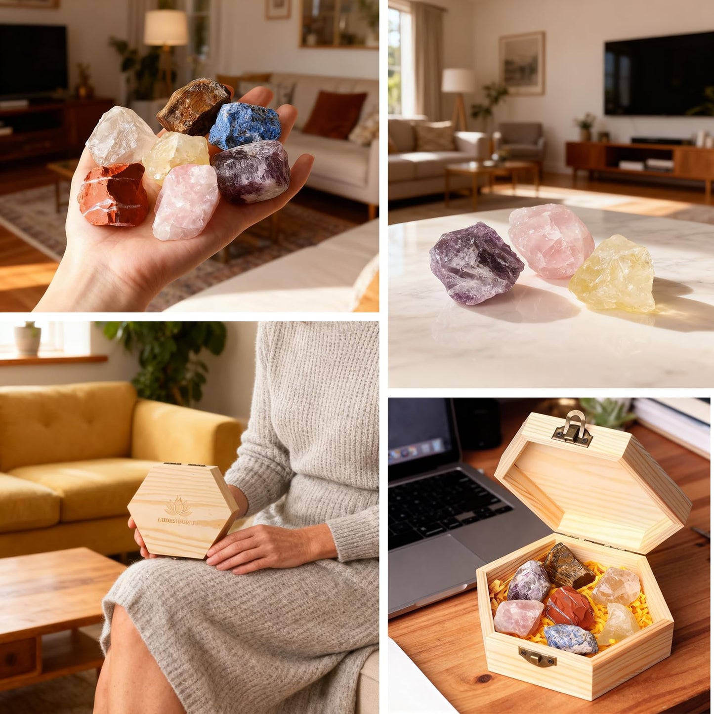 7Pcs Crystals and Healing Stones, Real Healing Crystals, Raw Crystals, Rose Quartz, Amethyst, Citrine, Quartz