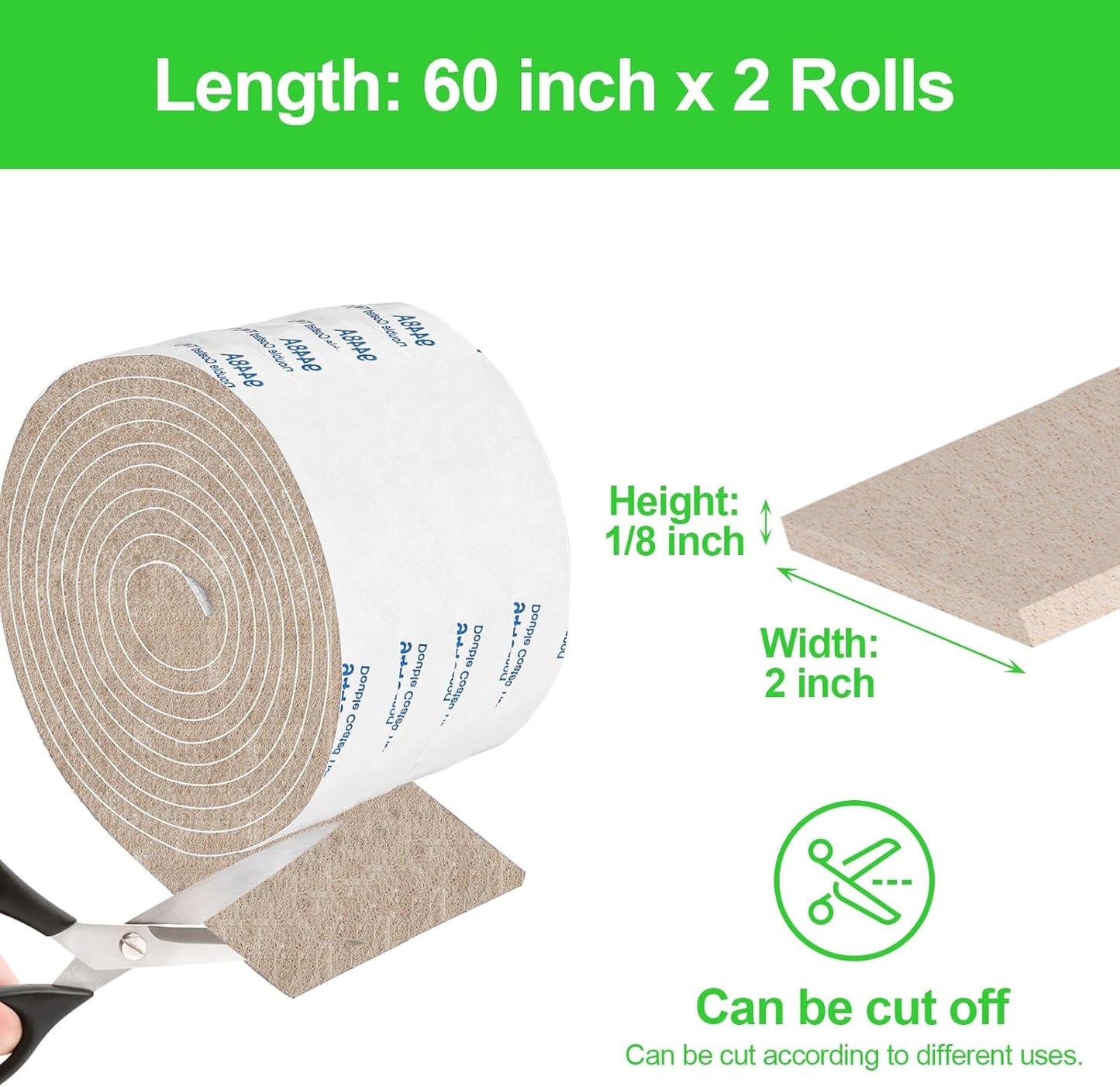 Felt Strips with Adhesive Backing, Adhesive Felt Strips, 2 Rolls 2X 60 Inches Beige