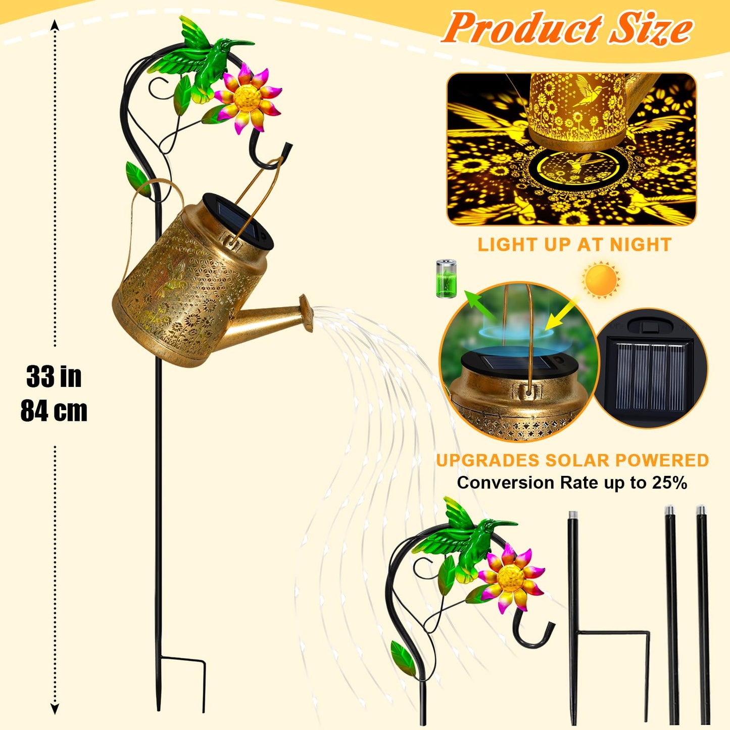 Hummingbird Solar Watering Can Lights, Outdoor Waterproof Garden Lanterns with Shepherd Hook, Solar Garden Decor for Yard Outdoor Landscape Pathway, Gift for Women Mom Grandma Christmas Gifts, 2 Pack