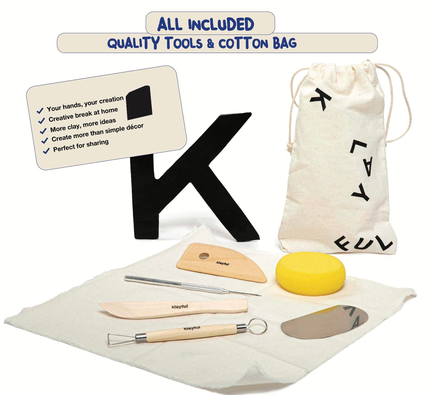 KLAYFUL Pottery Kit for Adults ā 6,6lbs Air Dry Clay Pottery Set with Tools, Paints & Brushes ā DIY Arts & Crafts Kit for Beginners & Couples | Creative Gift Set for Relaxing Date Night Crafts
