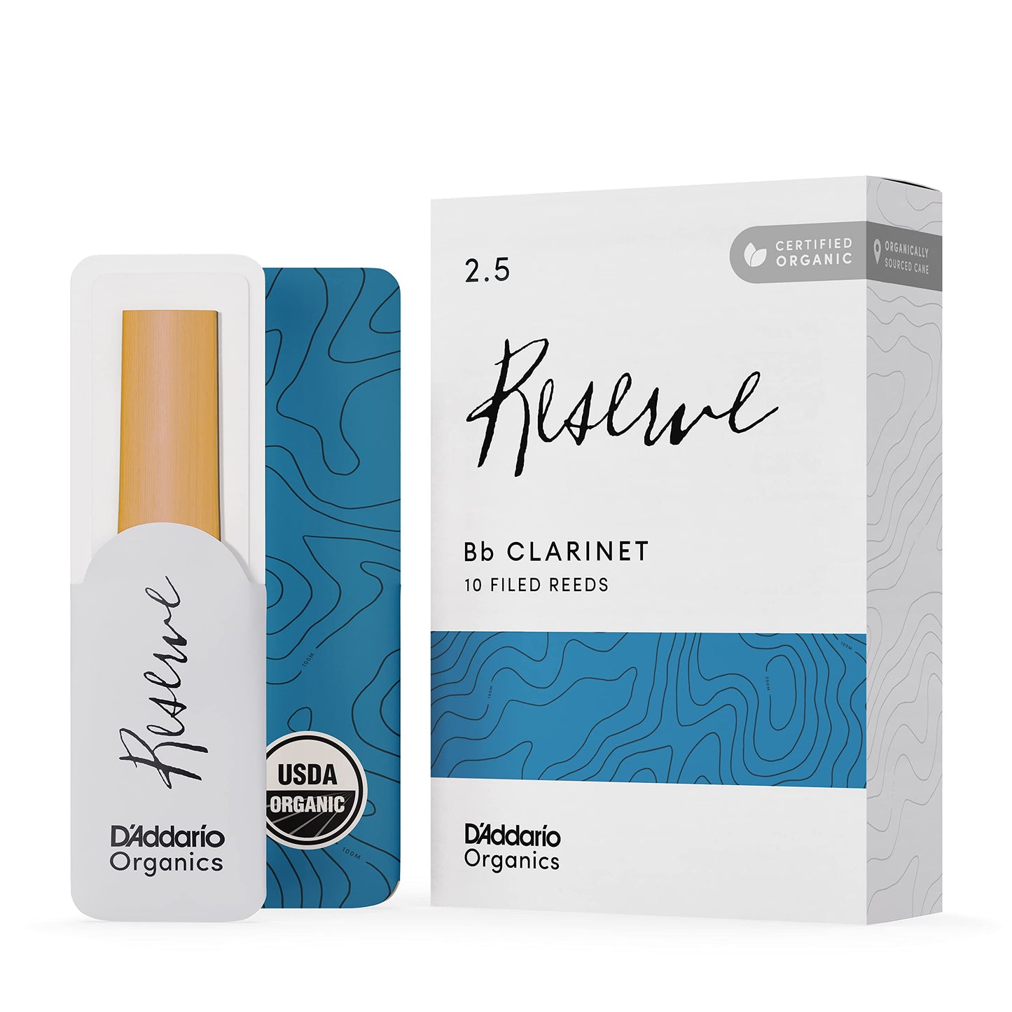 DAddario Organic Reserve Bb Clarinet Reeds - Reeds for Clarinet - Individually Sealed - 2.5 Strength, 10 Pack