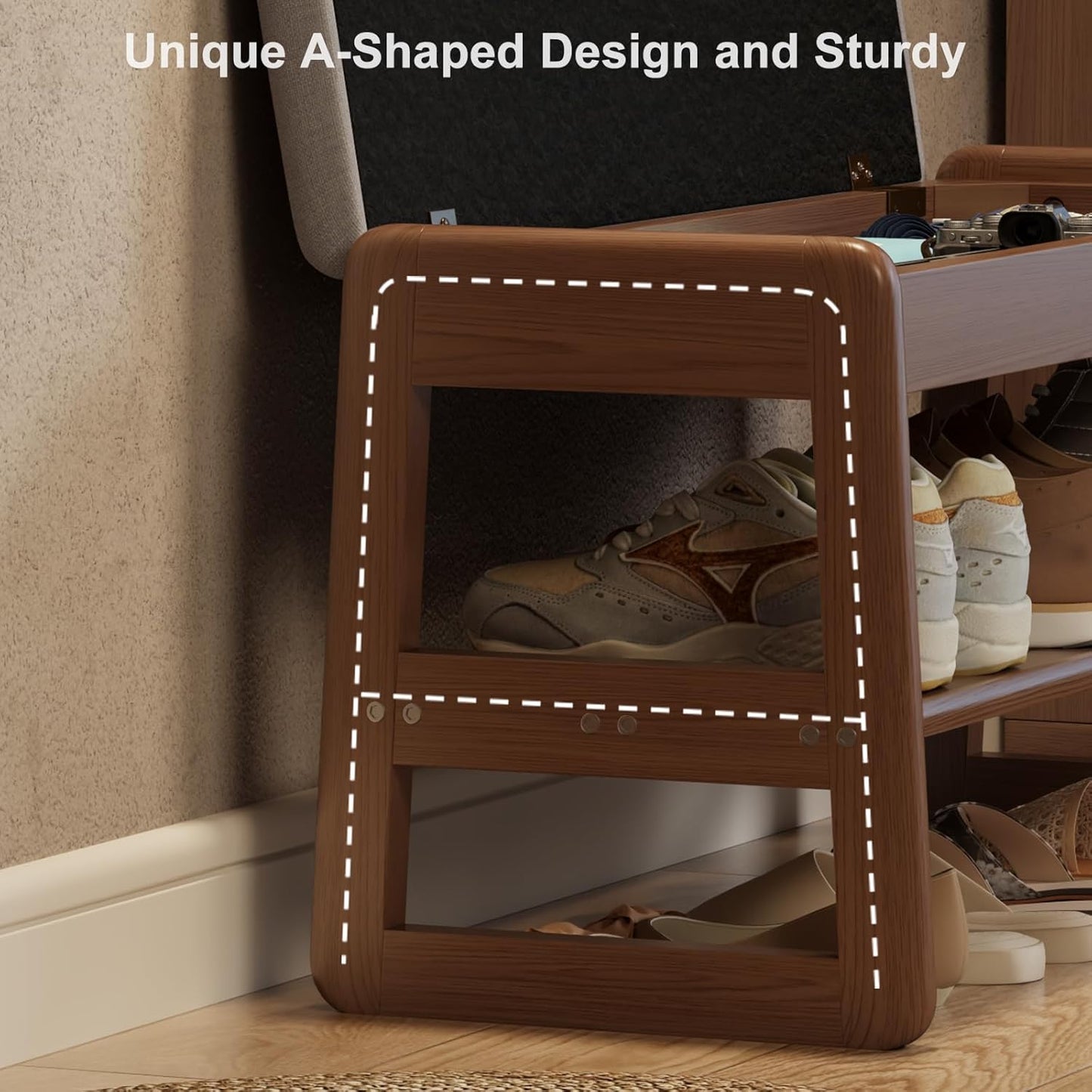 Shoe Rack Bench with Cushion, 2 Tiers Shoe Bench with Flip-Top Storage,Wood Shoe Rack for Entryway,Hallway(Walnut,39.3")