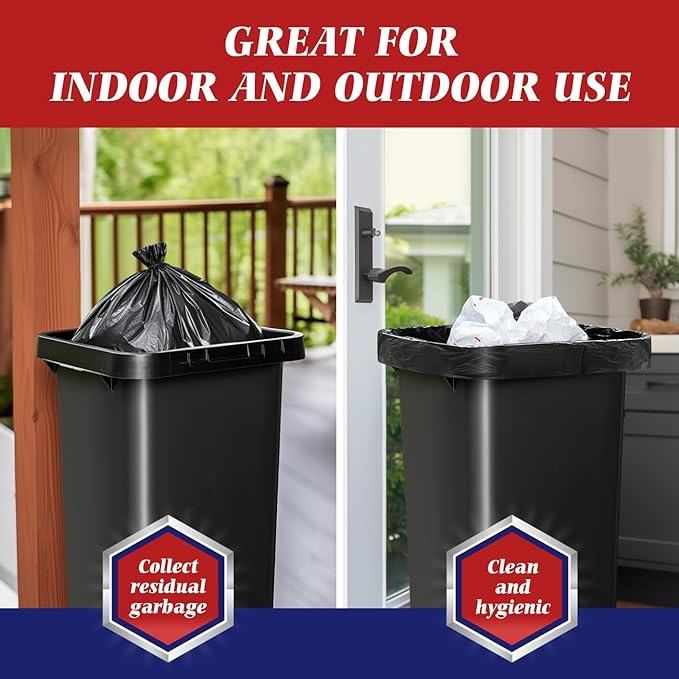 30-33 Gallon 48 Counts Large Black Trash Bags All Purpose Garbage Bags by Teivio, Large Trash Can Liners for Home, Kitchen, Office, Light Residential or Commercial Waste, Outdoor Lawn and Leaf Bags