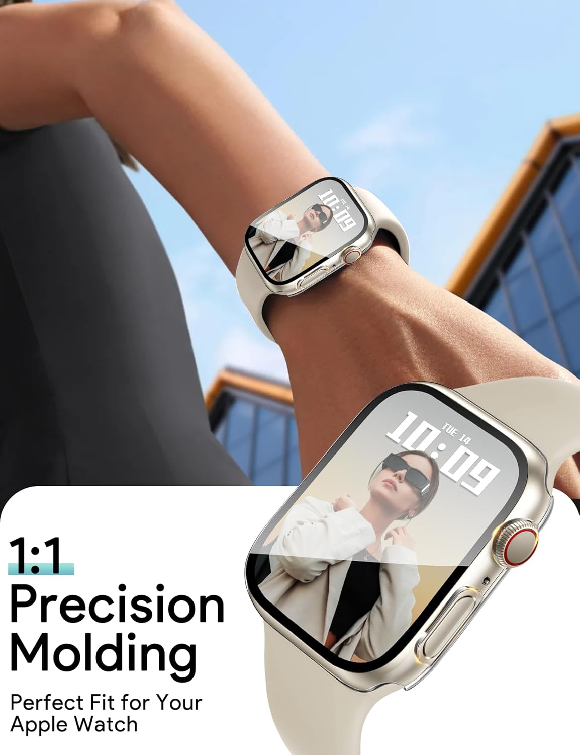 JR.DM 44mm 2 Pack Hard PC Case with HD Tempered Glass Screen Protector for Apple Watch Series 6/5/4/SE/SE2/SE3 Guard Bumper Full Coverage Protective Anti-Scratch Face Cover for iWatch, Clear+Clear