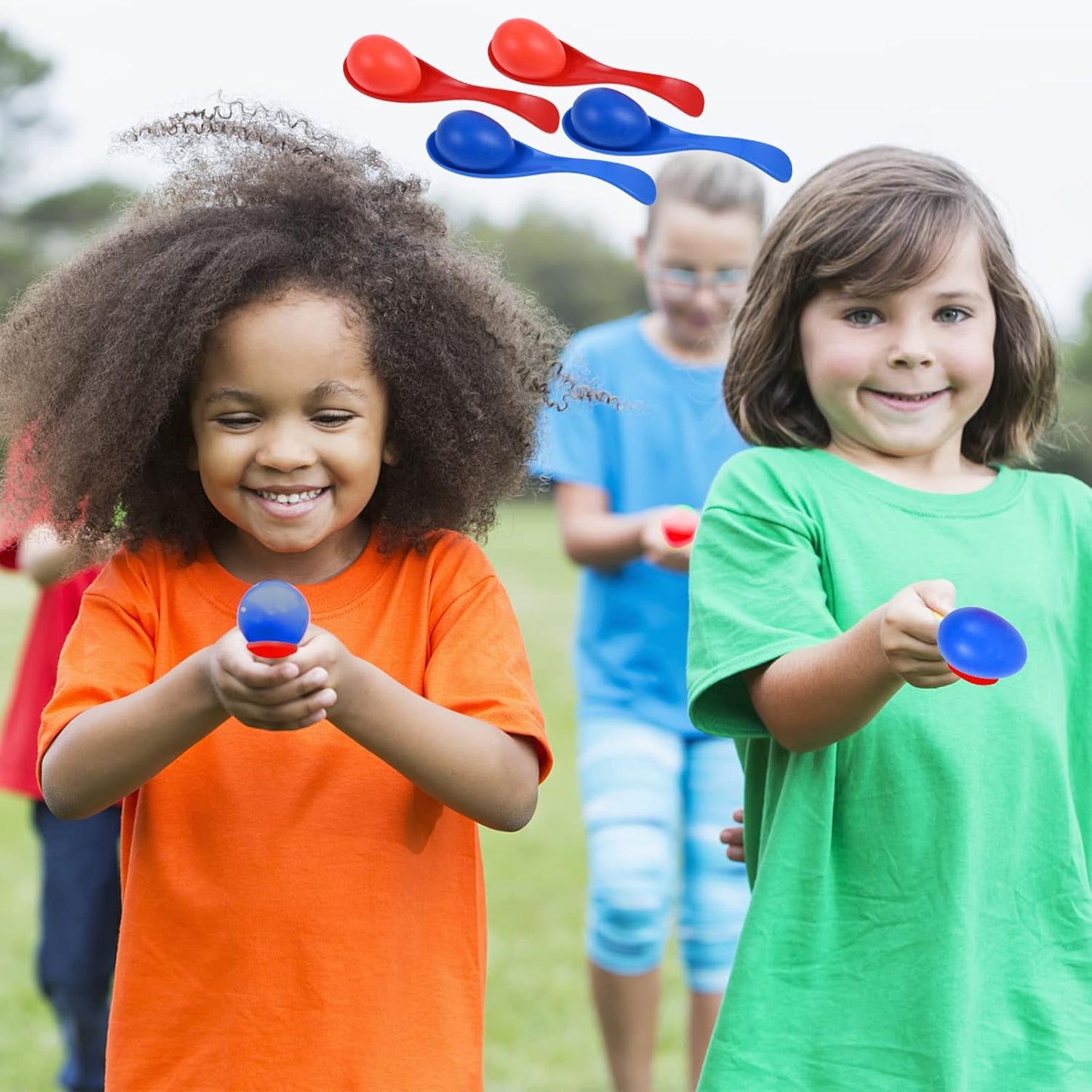 GOLDGE 28 Piece Outdoor Games Kit for Kids, Includes Potato Sack Race Bags, Bean Bag Toss, 3 Legged Race Bands, Egg Spoon Relay, for Easter & Birthday Parties