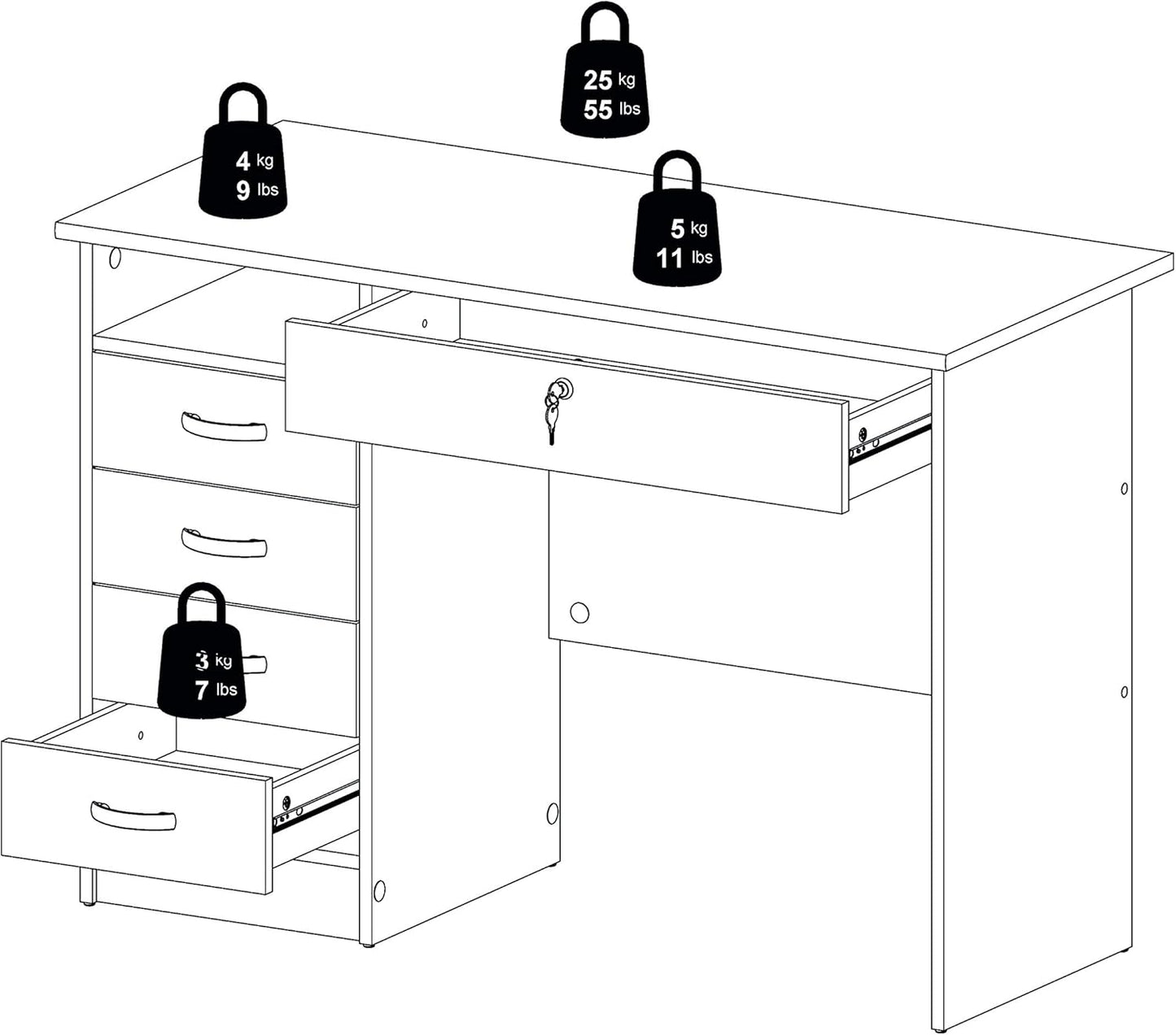 Tvilum Desk with 5 Drawers, White