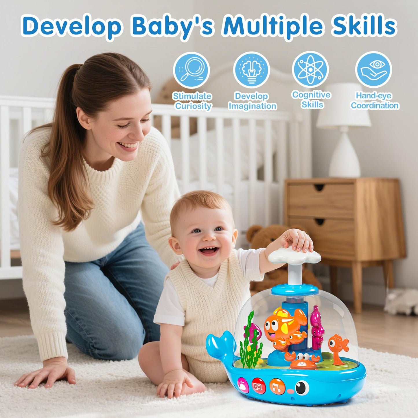 Baby Toys 6-12 Months, Press & Glow & Spin Infant Toys, Cause and Effect Baby Musical Toys Educational Toy for 1 Year Old, 1st Birthday Gifts for 6 7 8 9 10 11 12Month