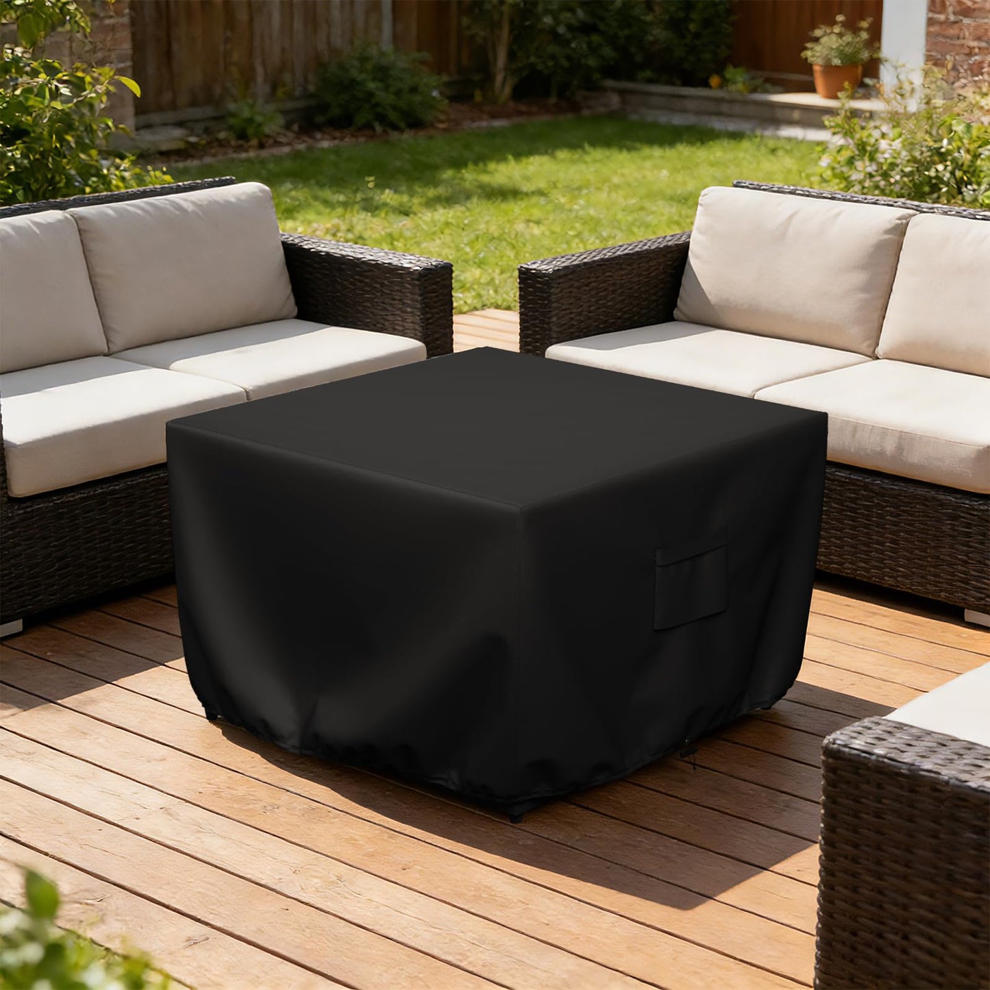 MR. COVER Square Fire Pit Cover 30 Inch, Heavy Duty 600D Waterproof Fire Pit Table Cover, Rip-Proof Fade Resistant Outdoor Firepit Cover with Drawstring & Air Vent, Fits