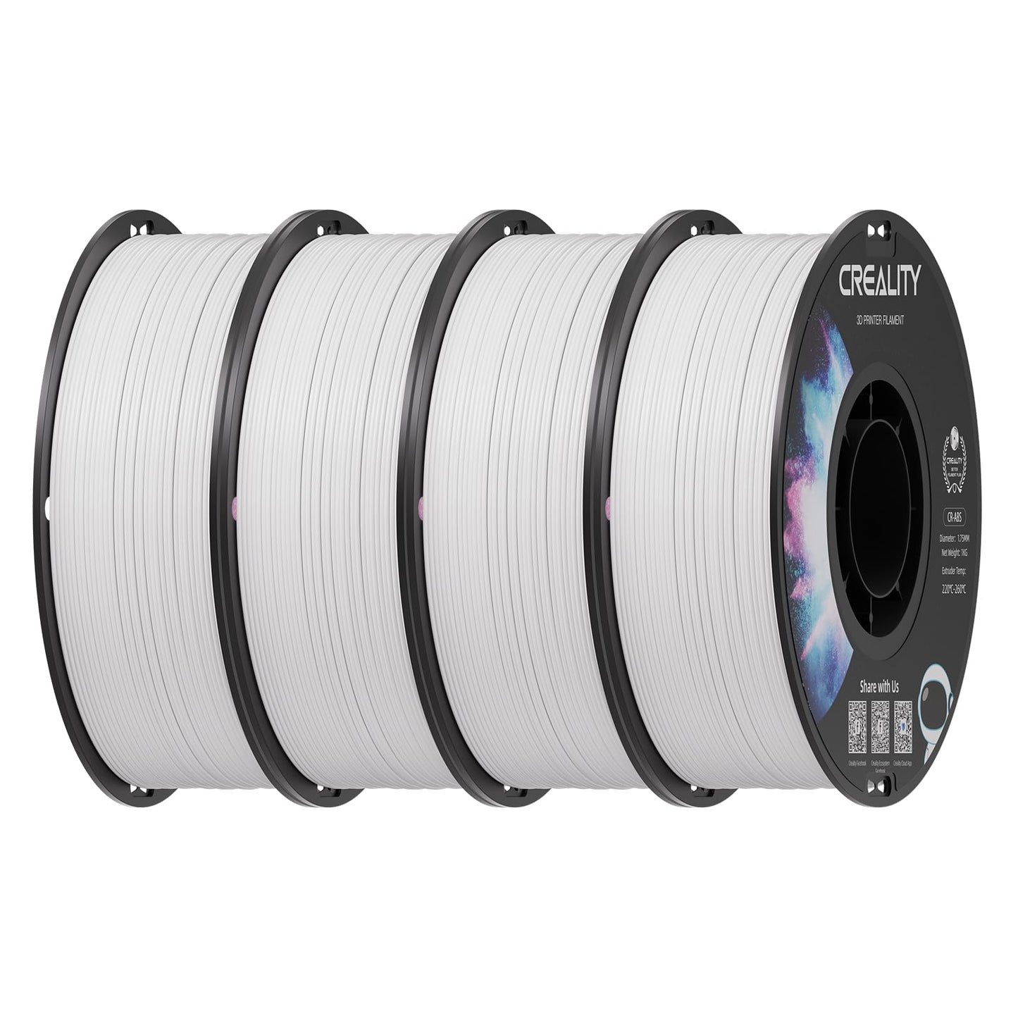 Creality ABS Filament 1.75mm White 4 kg, 3D Printer Filament Bundle, Excellent Resistance, Odorless Non-Toxic, Stability, Tough,