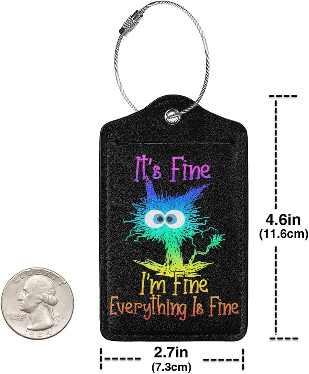 2 Pack Luggage Tags for suitcases Cute Funny I'm Fine It's Fine Color Luggage Tag, Leather Stainless Steel Loop Label Tag for Men Women Travel Bag Suitcase(Black Laser)