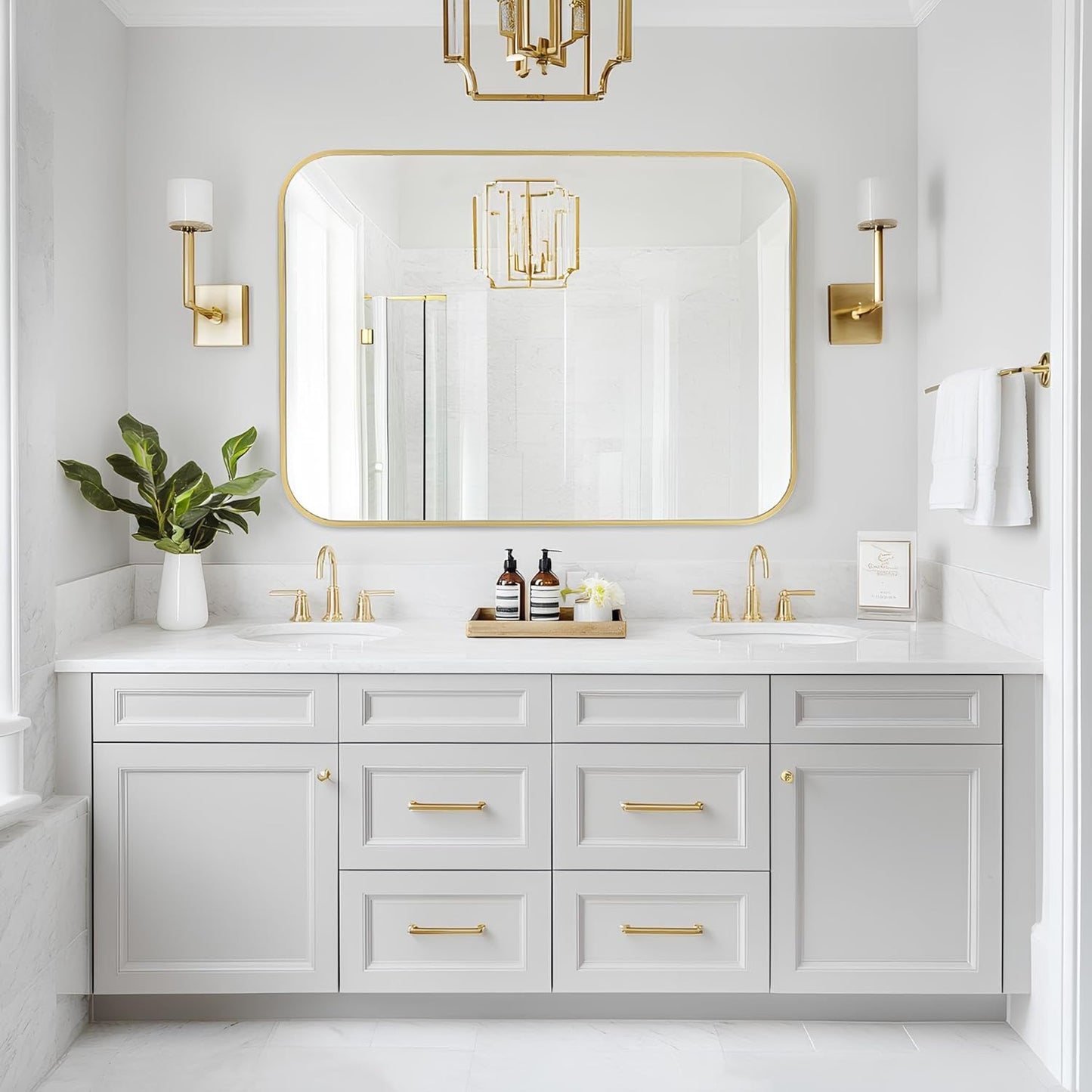 MZON 20x30 Inch Brushed Gold Vanity Mirror, Rectangle Bathroom Mirrors for Over Sink, Anti-Rust Frame & Tempered Glass, Hangs Horizontally/Vertically - Ideal for Small Bathroom or Powder Room