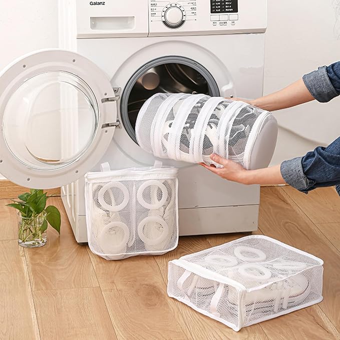 Shoe Wash Bags, Mesh Cleaning Bags for Sneaker, Underwear, Socks, Hangable Mesh Laundry Bags for Washing Machine, 2 Packs