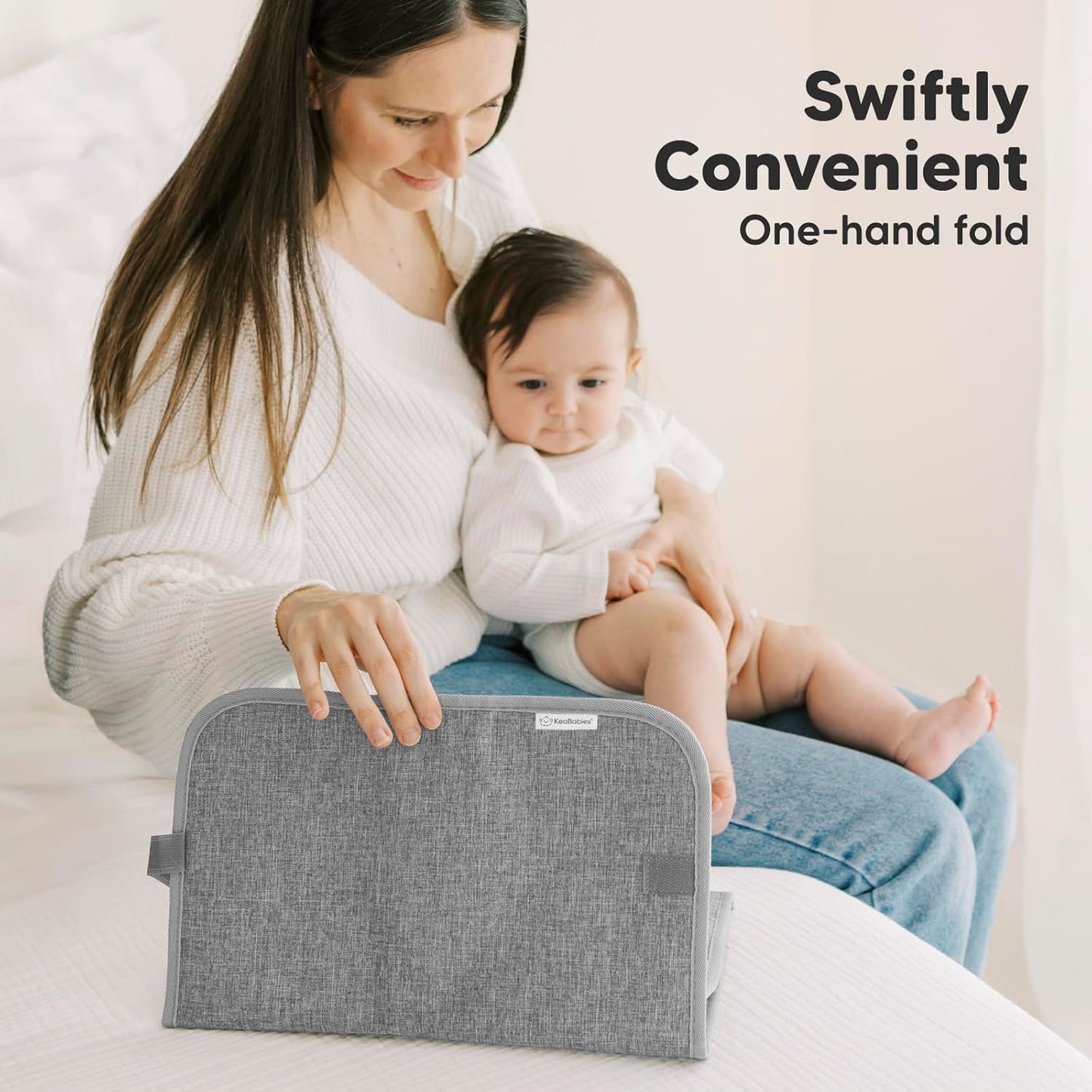 KeaBabies Portable Diaper Changing Pad, Easy Wipe Clean - Foldable Waterproof Baby Changing Mat for Diaper Bag, Compact, Lightweight,25x13 Baby Changer Travel Essential,Machine Washable(Classic Gray)