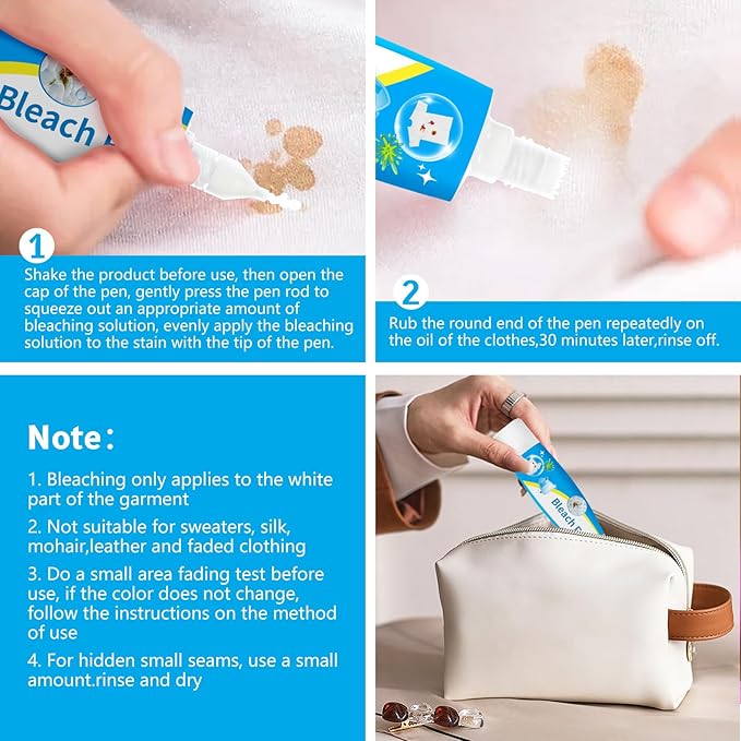 Bleach Pen,Bleach gel for Clothing, Portable bleach pen,More effective stain removal,Accessories,Instantly Remove New Stains(2pcs)