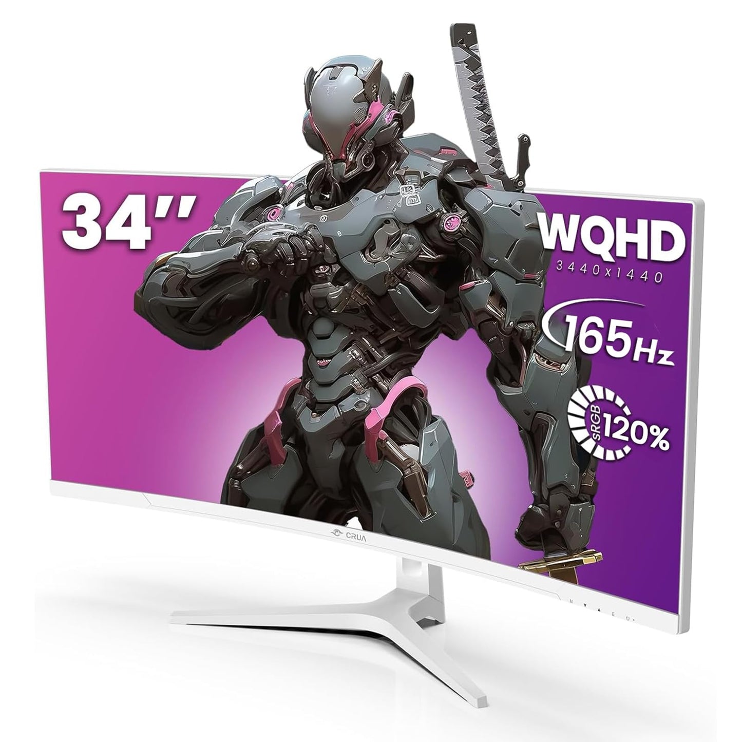 CRUA 34 White Gaming Monitor 165Hz/144Hz 21:9 1500R Ultrawide Curved Monitor, WQHD 3440X1440 120%sRGB VA Panel Computer Monito