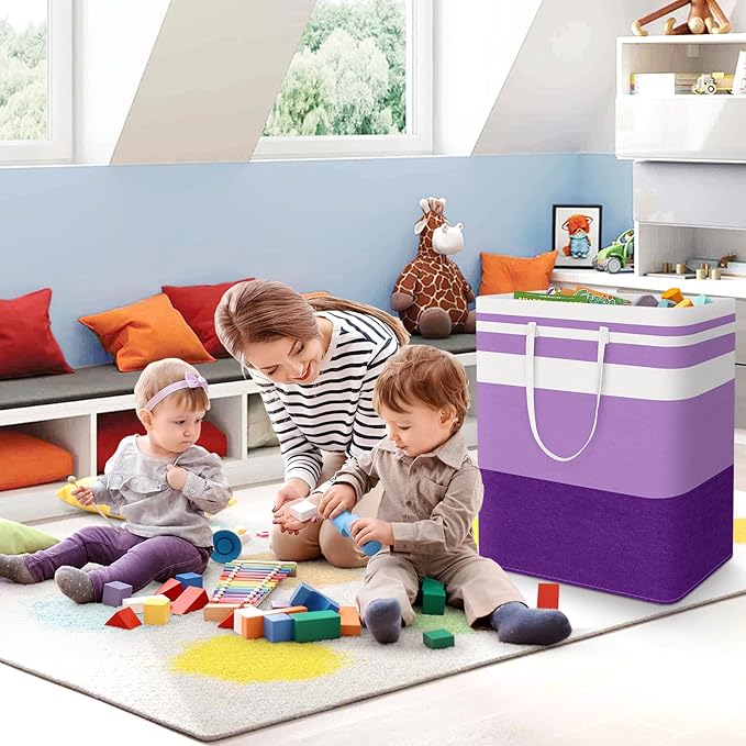 StorageRight Large Collapsible Laundry Basket Hamper with Easy Carry Handles,Freestanding Clothes Hampers for Laundry, Bedroom, Dorm, Towels, Toys, 125L, Purple