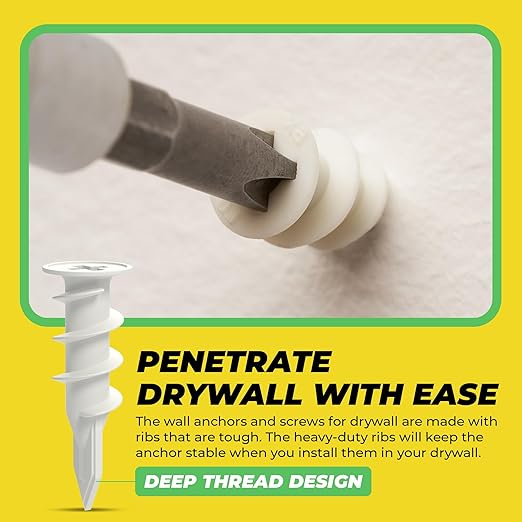 Qualihome Drywall Anchors with Screws – 40 Piece Set (20 Anchors + 20#8 x 1-1/4" Screws) | Self Drilling Drywall Anchors Heavy Duty | Wall Anchors for Drywall | Plastic Screw Anchor Kit