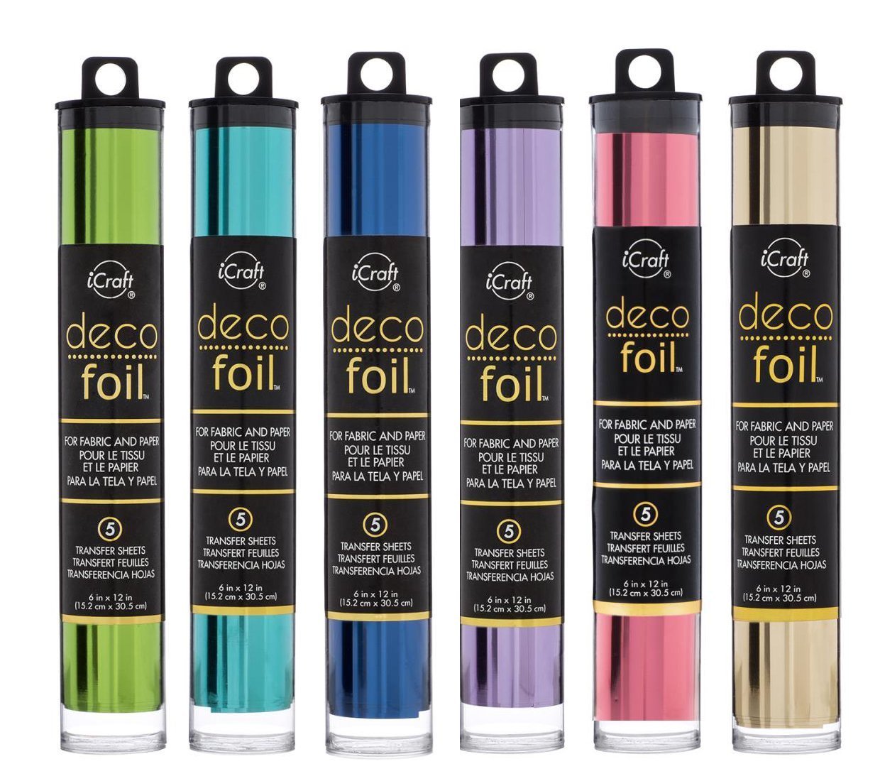 Therm O Web Deco Foil - Transfer Sheets - Champagne Spring Green Aqua Deep Blue Lilac & Pink Melon - Bundle of 6 Packages