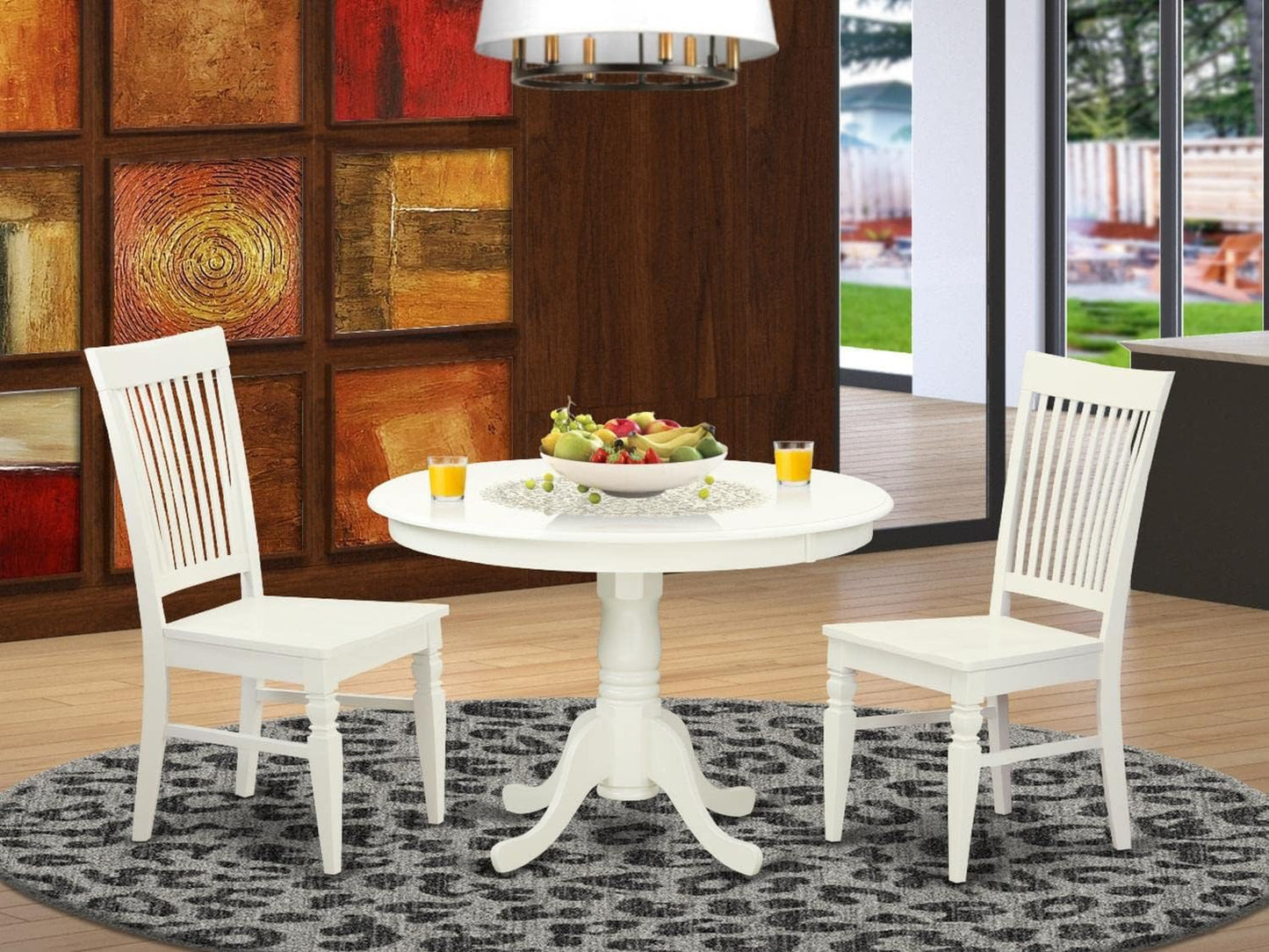 East West Furniture HLWE3-LWH-W 3 Piece Dinette Set for Small Spaces Contains a Round Dining Table with Pedestal and 2 Kitchen Dining Chairs, 42x42 Inch, Linen White