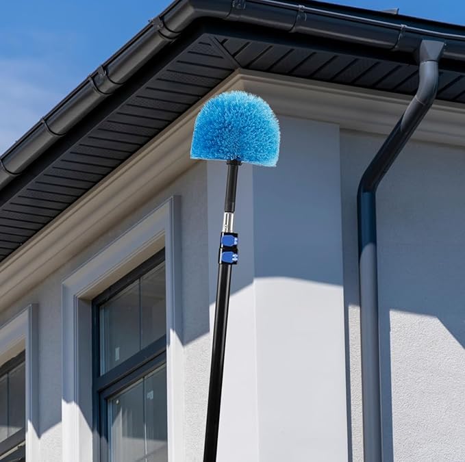 9pcs Twist-on Webster Cobweb Duster Head Brush | Spider Web Remover Brush | Cobweb Duster Head Attachment for Outdoor & Indoor Cleaning | Fits Standard 3/4 inch Threaded Poles (Blue)