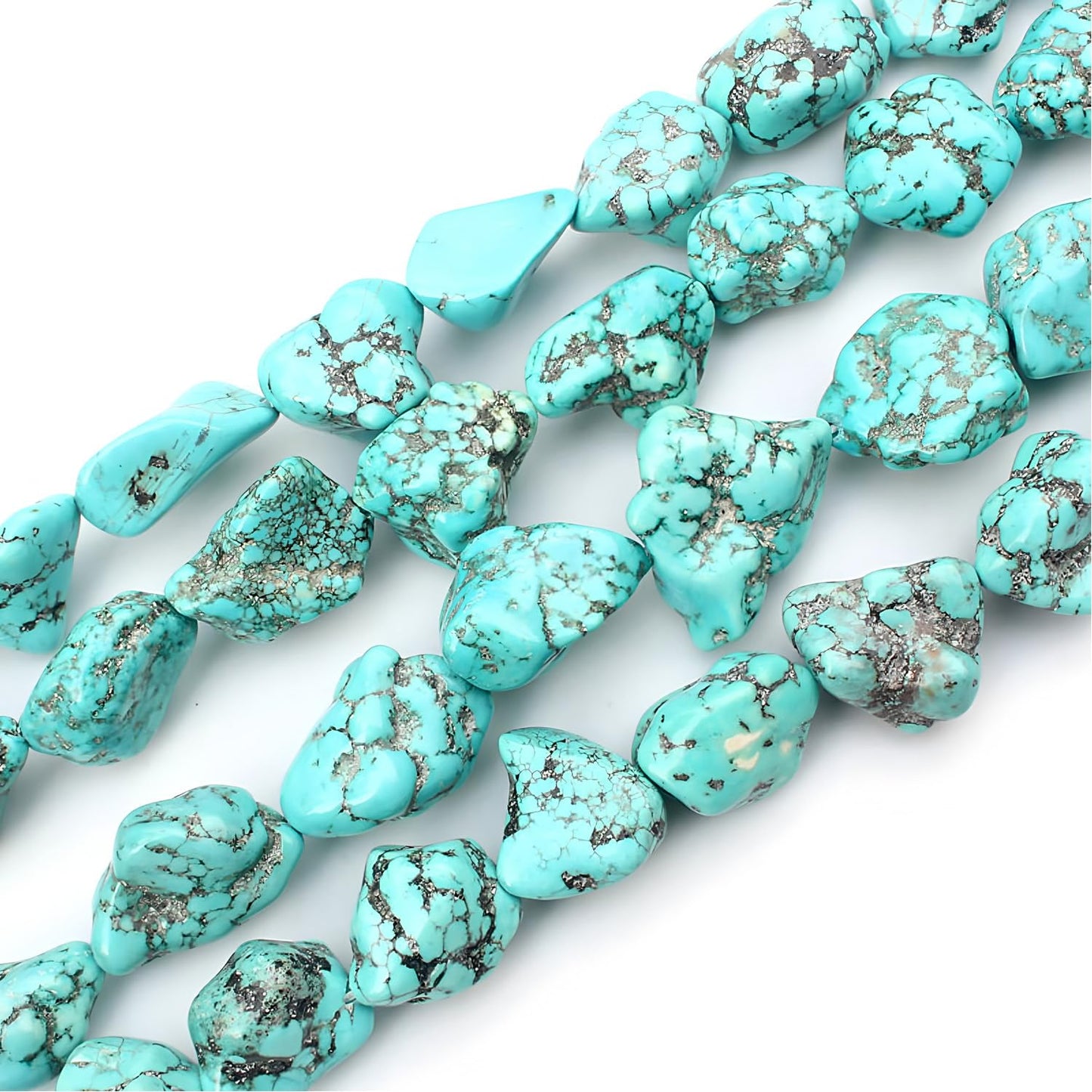 HAAMIIQII 10-15mm Freeform Irregular Blue Turquoise Beads Loose Gemstone Beads for Jewelry Making Strand 15 Inch (22-30pcs)